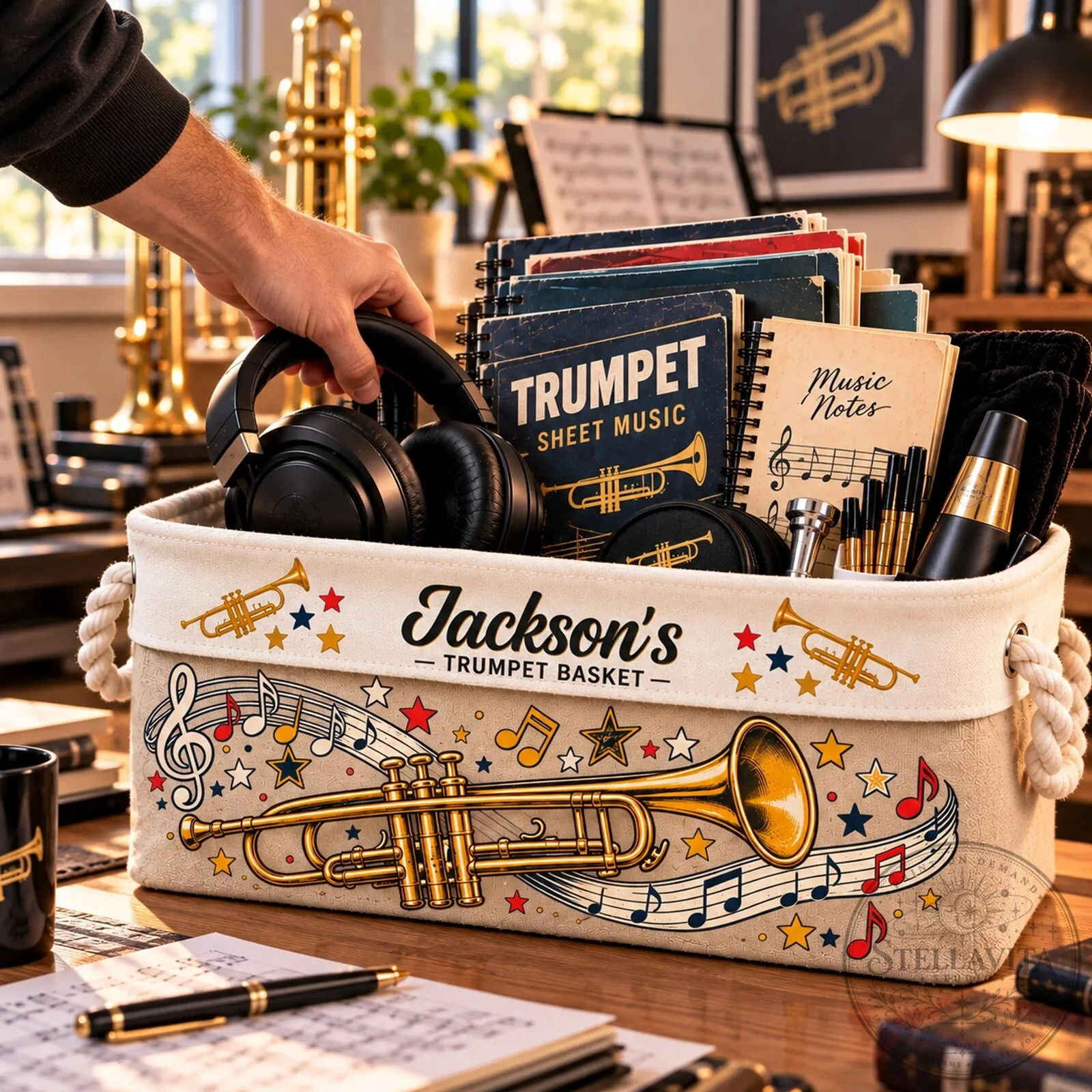 Personalized Trumpet Player Musician Storage Basket 11 Personalized Trumpet Player Musician Storage Basket