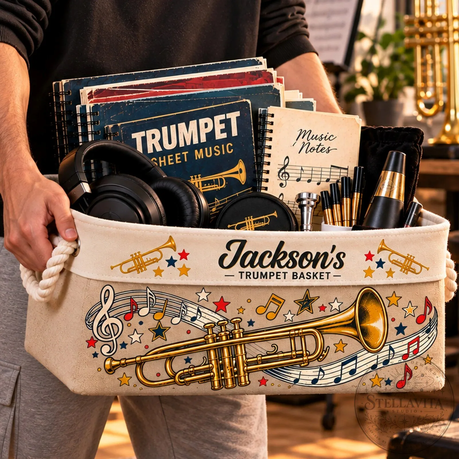 Personalized Trumpet Player Musician Storage Basket 12 Personalized Trumpet Player Musician Storage Basket