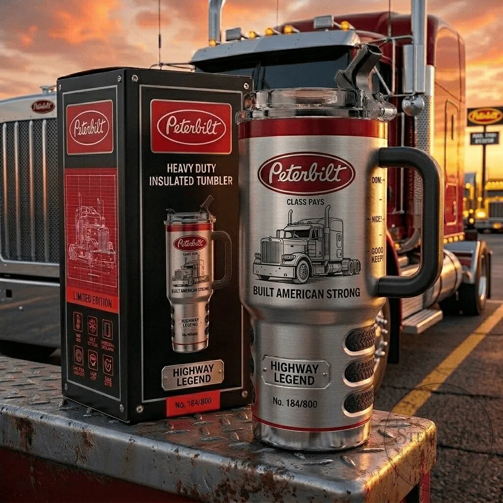 Peterbilt Highway Legend Insulated Stainless Steel Tumbler with Handle 2 Peterbilt Highway Legend Insulated Stainless Steel Tumbler with Handle