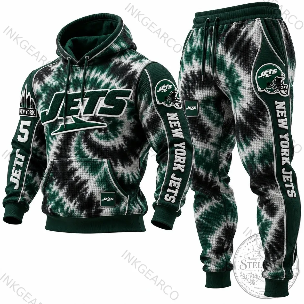 New York Jets Tie-Dye Waffle Knit Hoodie