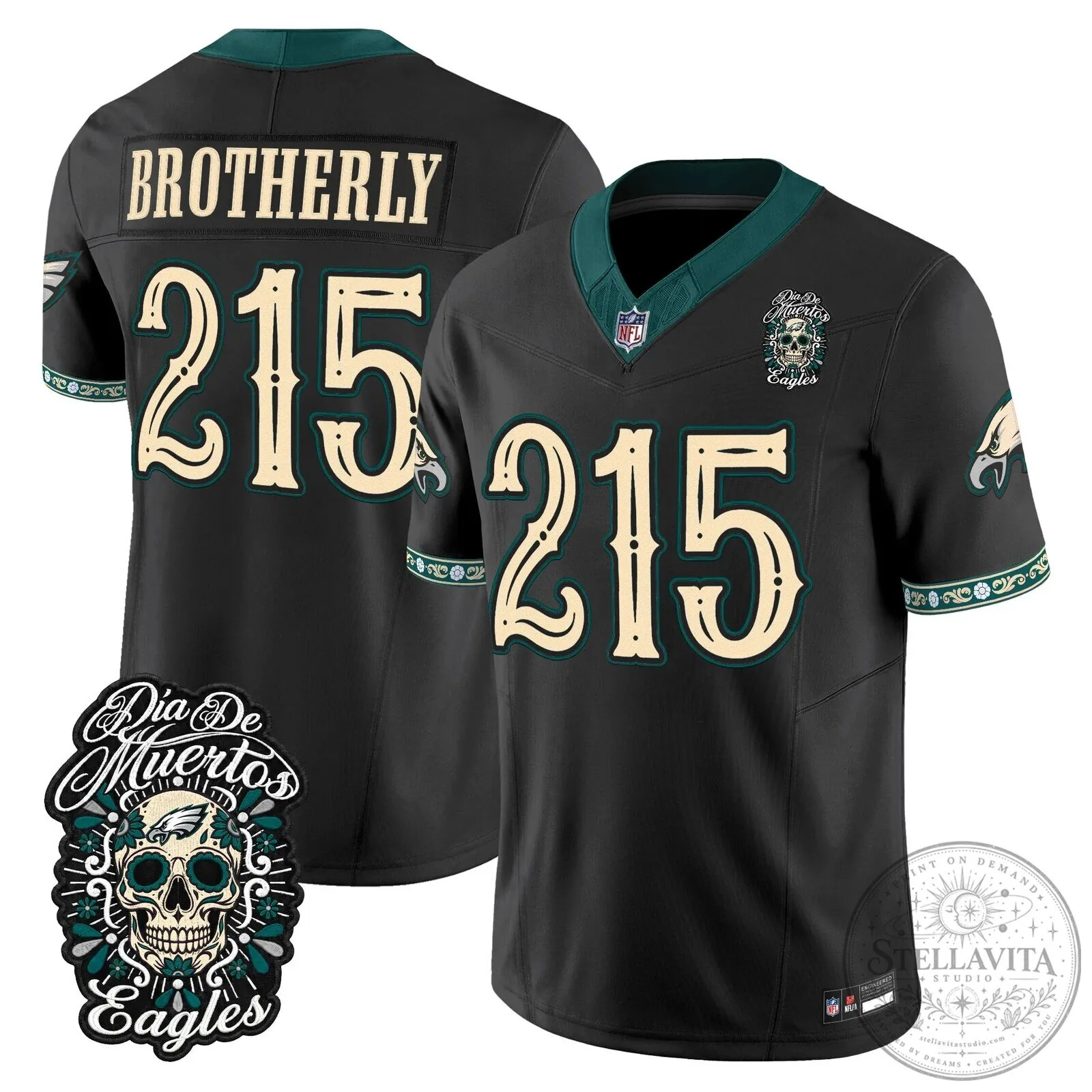 Jalen Hurts Football Jersey for Dia de los Muertos - Philadelphia Eagles Theme 47 Jalen Hurts Football Jersey for Dia de los Muertos - Philadelphia Eagles Theme