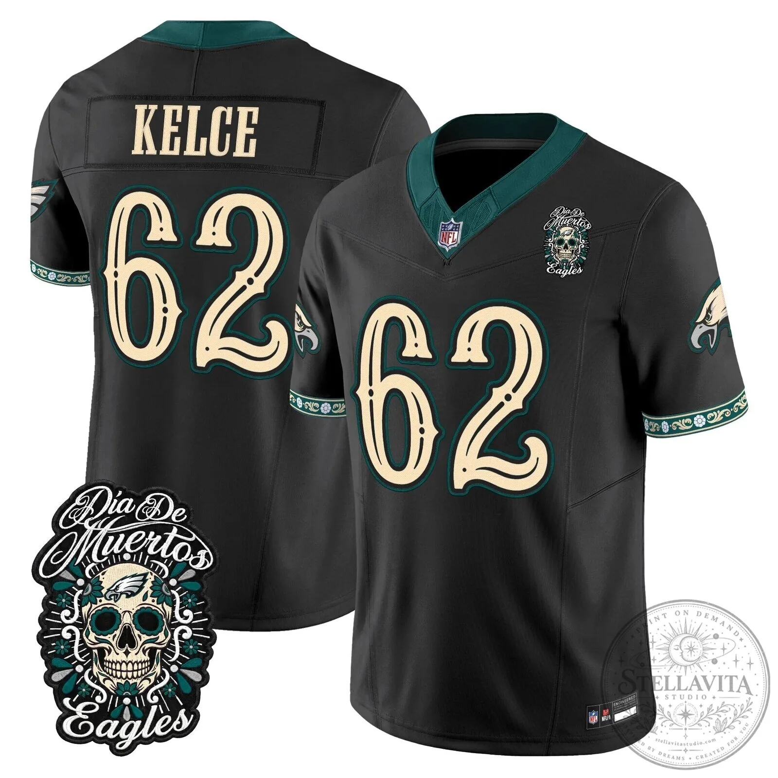 Jalen Hurts Football Jersey for Dia de los Muertos - Philadelphia Eagles Theme 48 Jalen Hurts Football Jersey for Dia de los Muertos - Philadelphia Eagles Theme