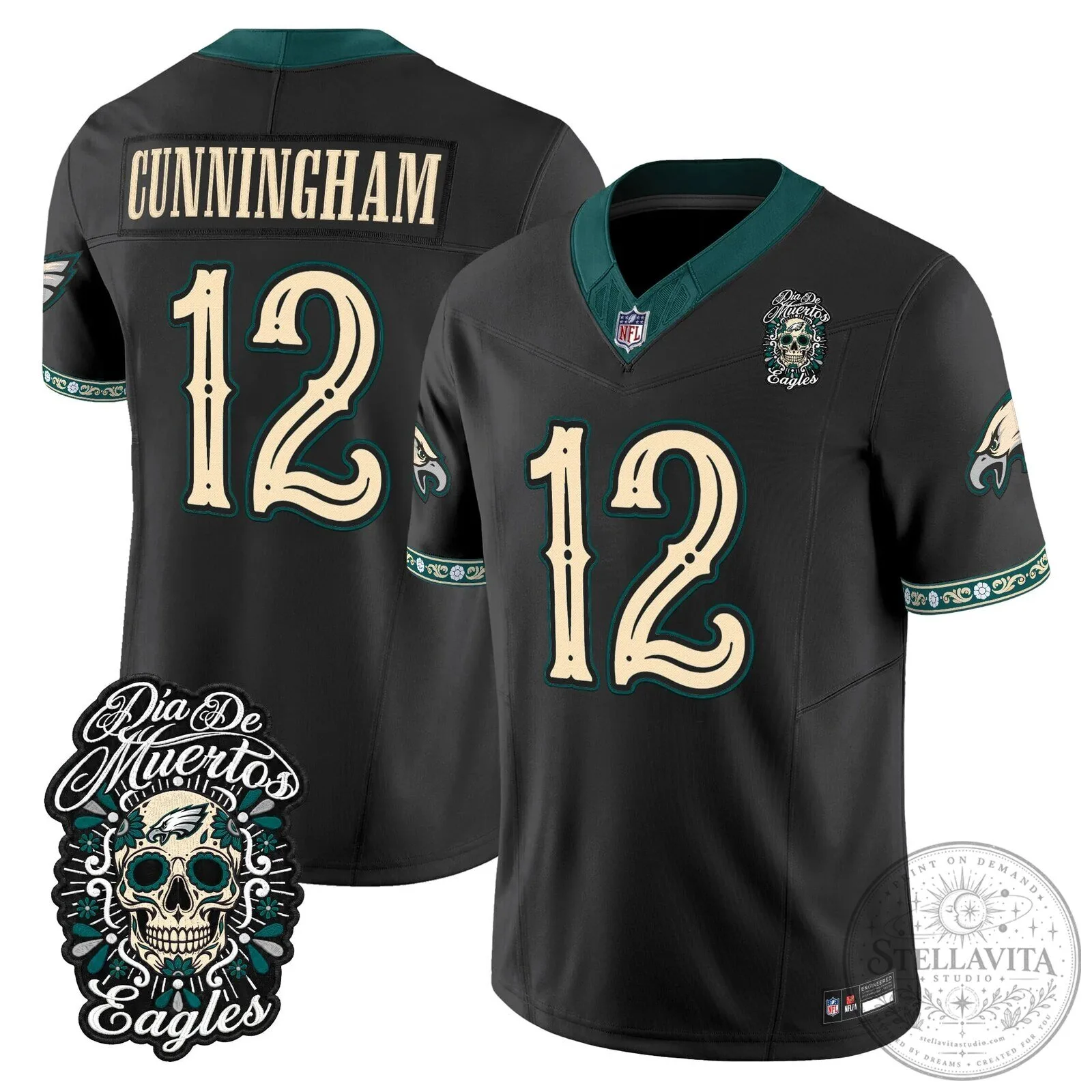 Jalen Hurts Football Jersey for Dia de los Muertos - Philadelphia Eagles Theme 50 Jalen Hurts Football Jersey for Dia de los Muertos - Philadelphia Eagles Theme