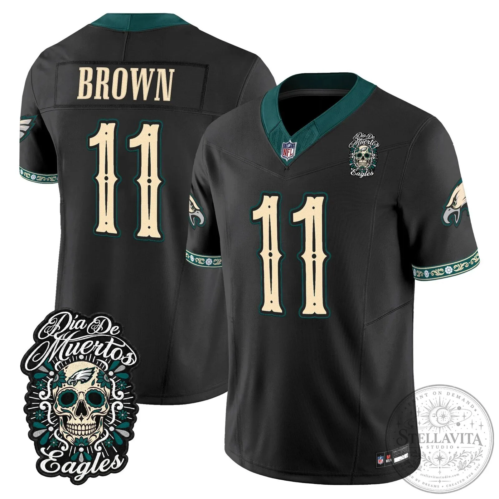 Jalen Hurts Football Jersey for Dia de los Muertos - Philadelphia Eagles Theme 53 Jalen Hurts Football Jersey for Dia de los Muertos - Philadelphia Eagles Theme