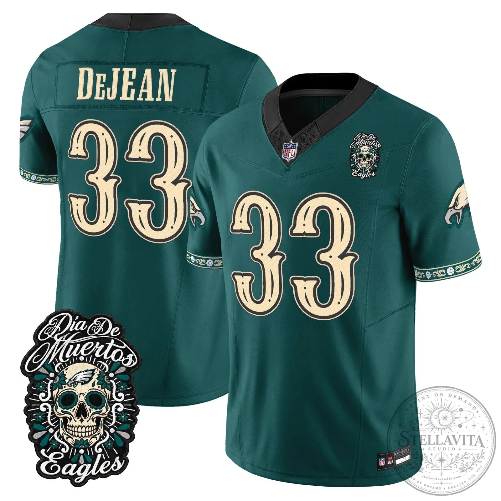 Jalen Hurts Football Jersey for Dia de los Muertos - Philadelphia Eagles Theme 55 Jalen Hurts Football Jersey for Dia de los Muertos - Philadelphia Eagles Theme