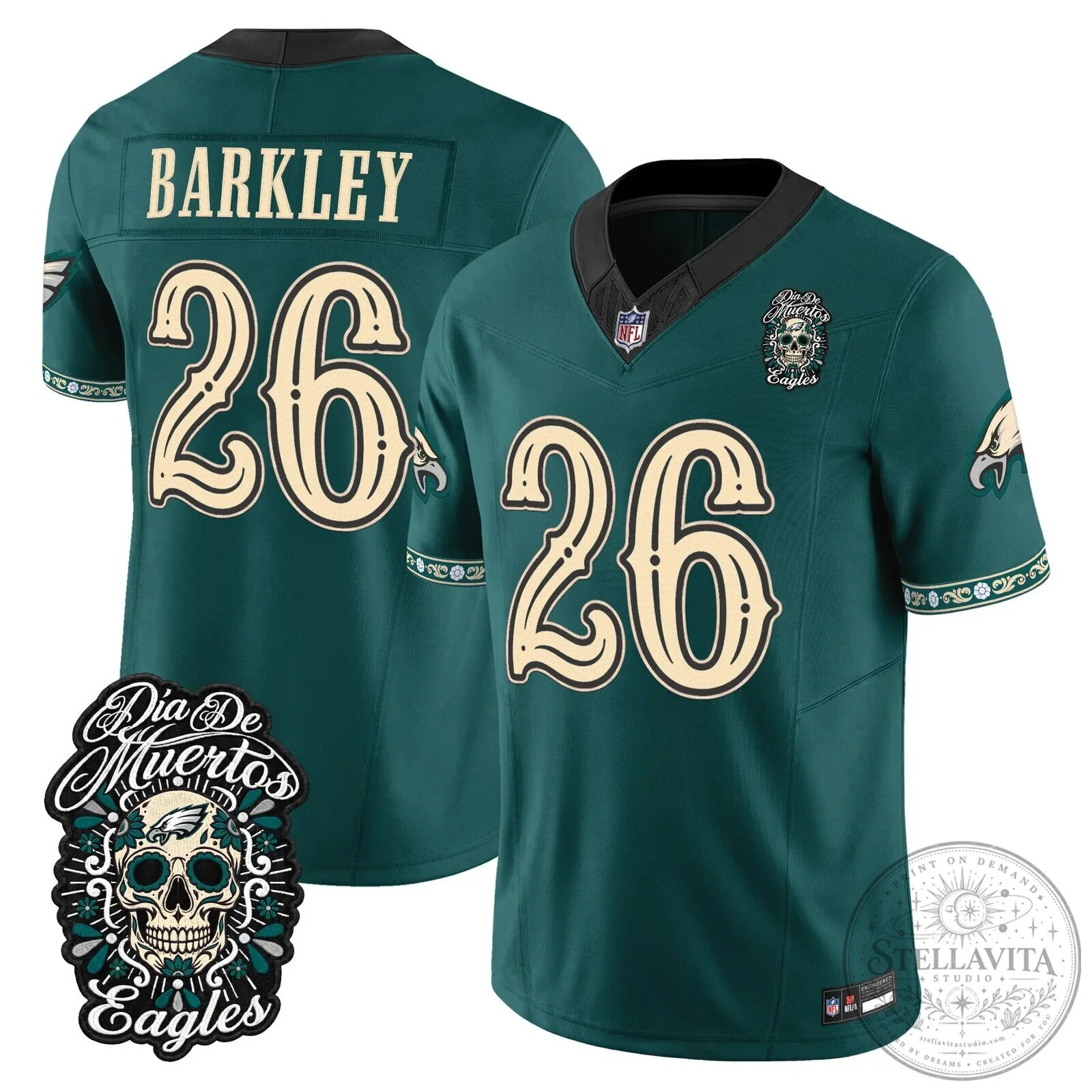Jalen Hurts Football Jersey for Dia de los Muertos - Philadelphia Eagles Theme 56 Jalen Hurts Football Jersey for Dia de los Muertos - Philadelphia Eagles Theme