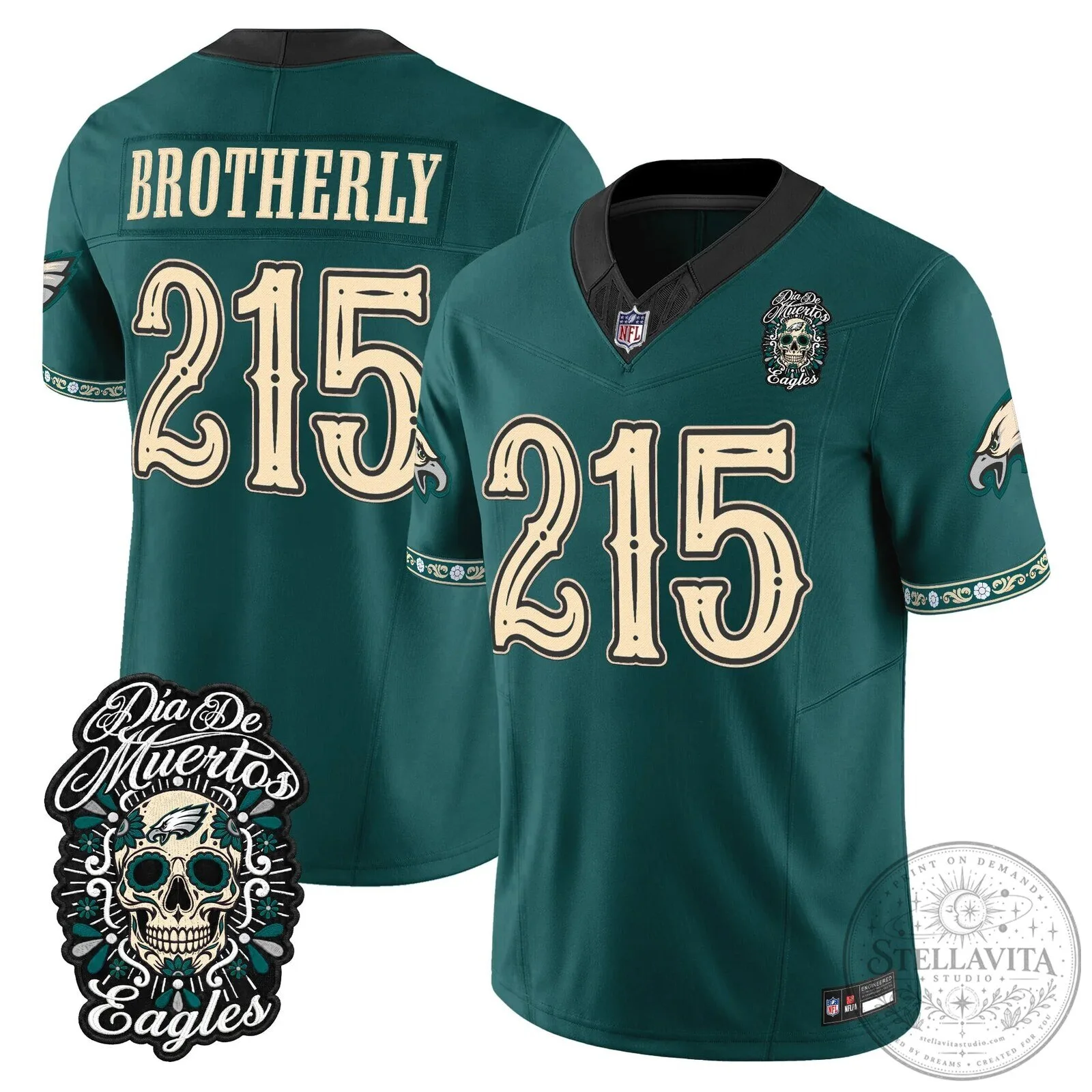 Jalen Hurts Football Jersey for Dia de los Muertos - Philadelphia Eagles Theme 57 Jalen Hurts Football Jersey for Dia de los Muertos - Philadelphia Eagles Theme