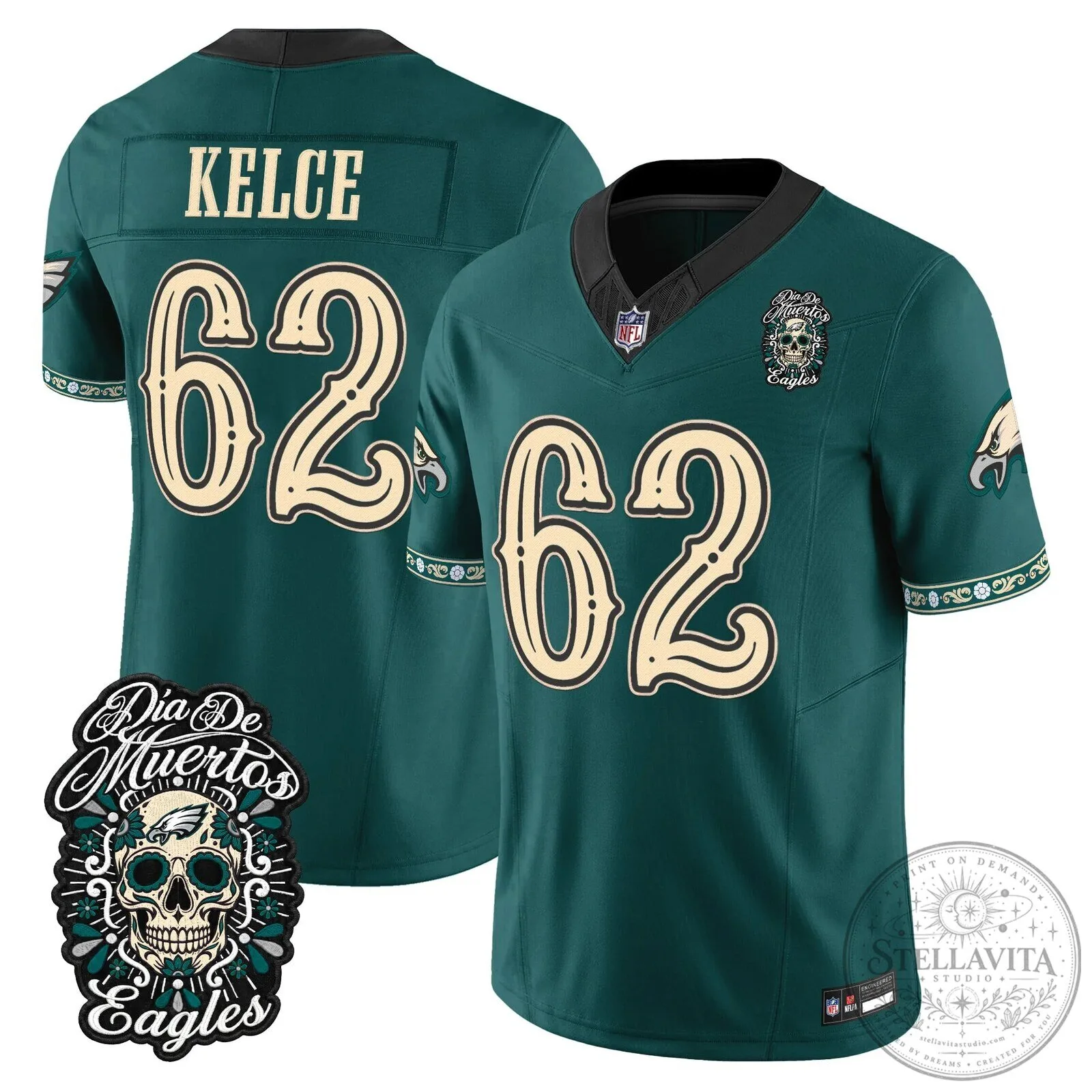 Jalen Hurts Football Jersey for Dia de los Muertos - Philadelphia Eagles Theme 58 Jalen Hurts Football Jersey for Dia de los Muertos - Philadelphia Eagles Theme