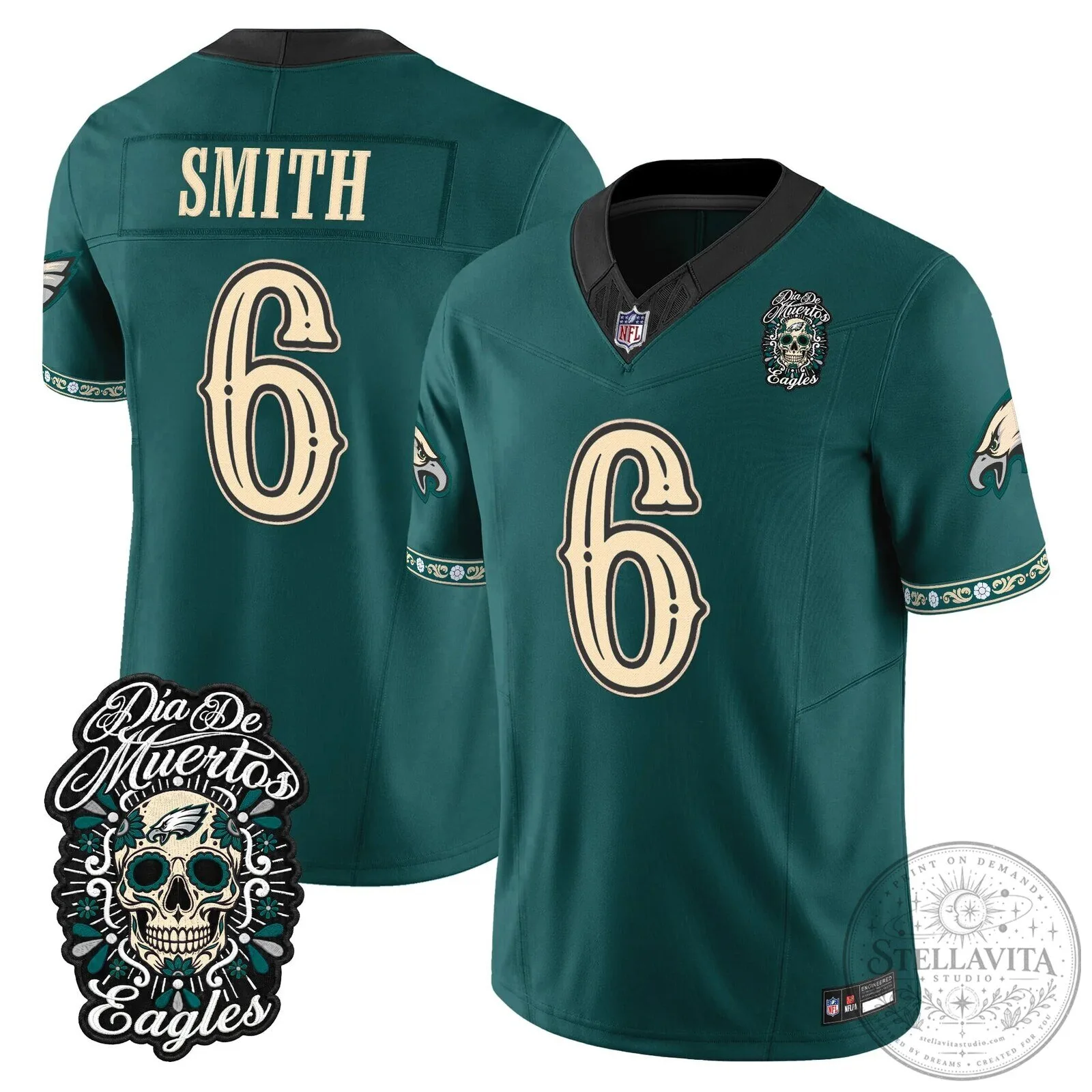 Jalen Hurts Football Jersey for Dia de los Muertos - Philadelphia Eagles Theme 59 Jalen Hurts Football Jersey for Dia de los Muertos - Philadelphia Eagles Theme