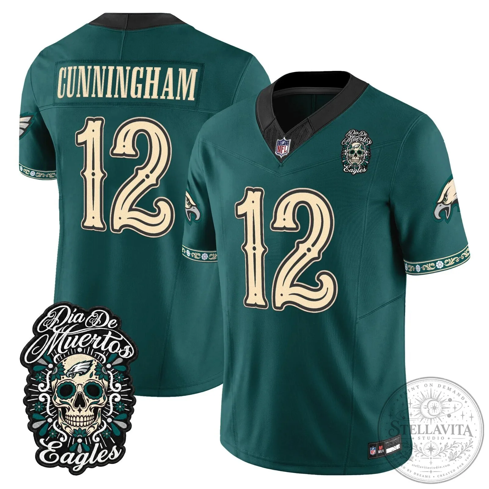 Jalen Hurts Football Jersey for Dia de los Muertos - Philadelphia Eagles Theme 60 Jalen Hurts Football Jersey for Dia de los Muertos - Philadelphia Eagles Theme