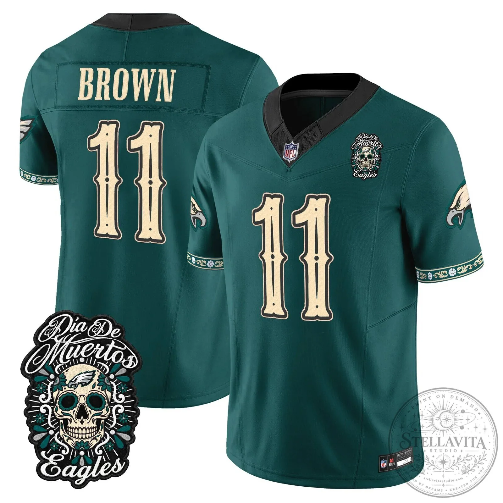Jalen Hurts Football Jersey for Dia de los Muertos - Philadelphia Eagles Theme 63 Jalen Hurts Football Jersey for Dia de los Muertos - Philadelphia Eagles Theme