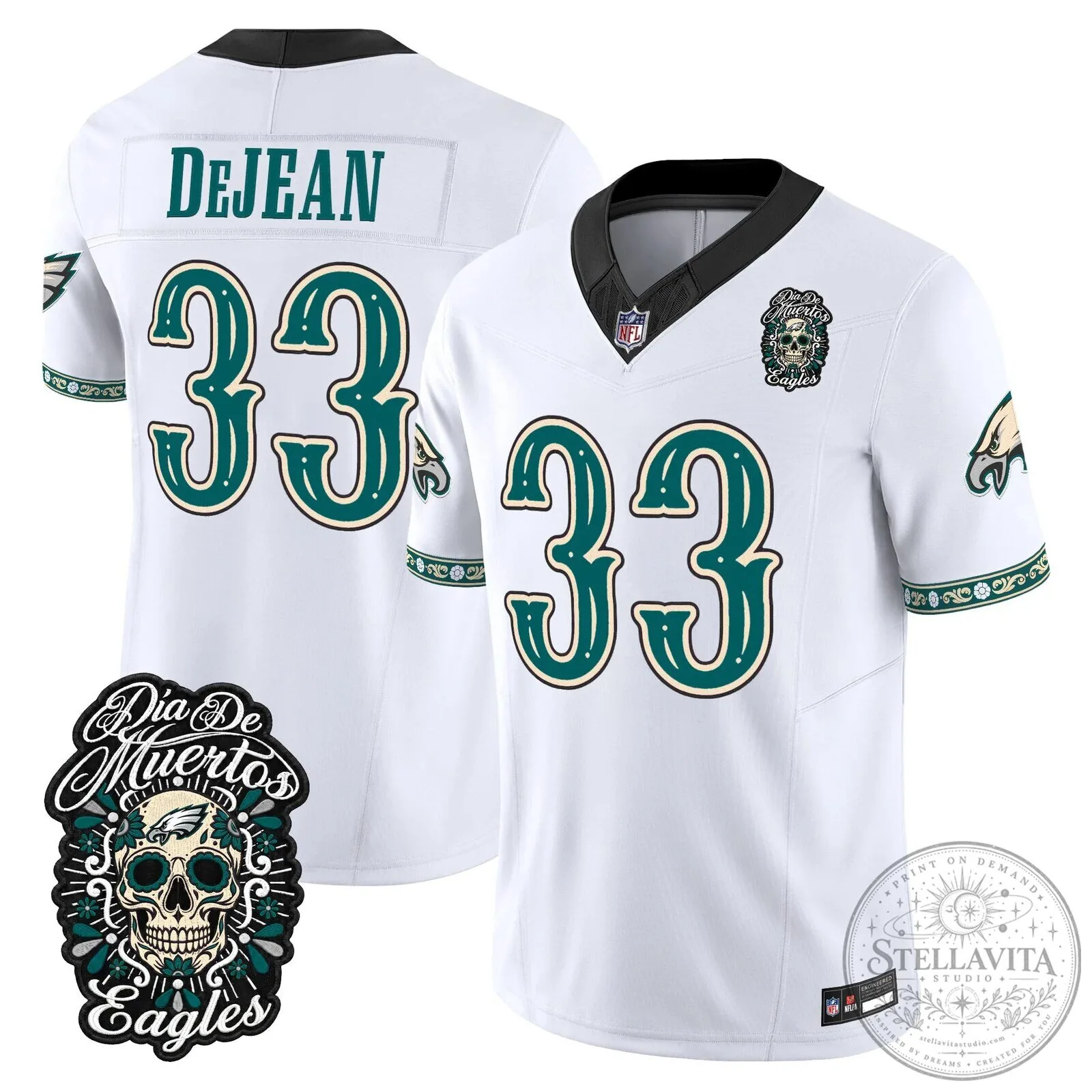 Jalen Hurts Football Jersey for Dia de los Muertos - Philadelphia Eagles Theme 65 Jalen Hurts Football Jersey for Dia de los Muertos - Philadelphia Eagles Theme