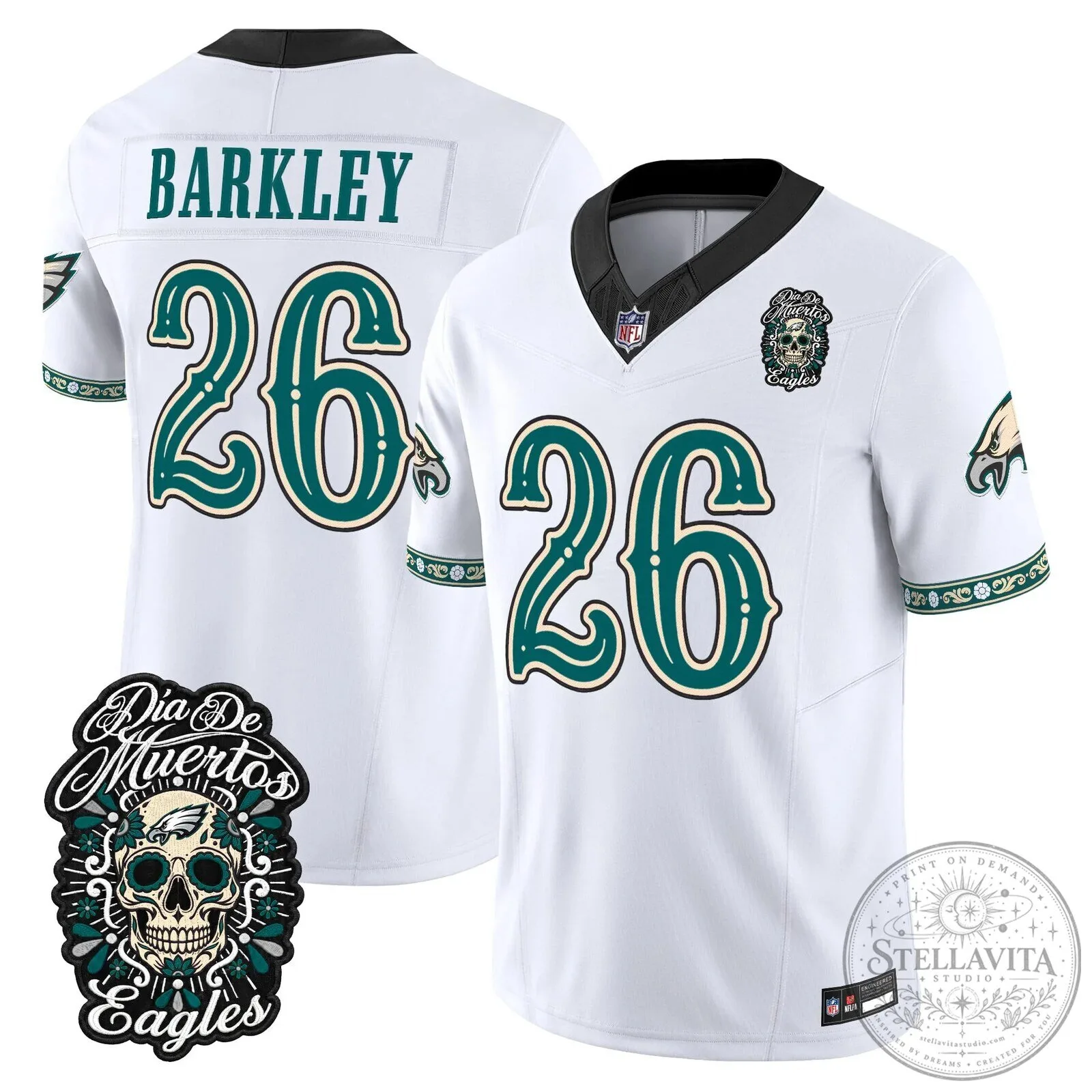 Jalen Hurts Football Jersey for Dia de los Muertos - Philadelphia Eagles Theme 66 Jalen Hurts Football Jersey for Dia de los Muertos - Philadelphia Eagles Theme