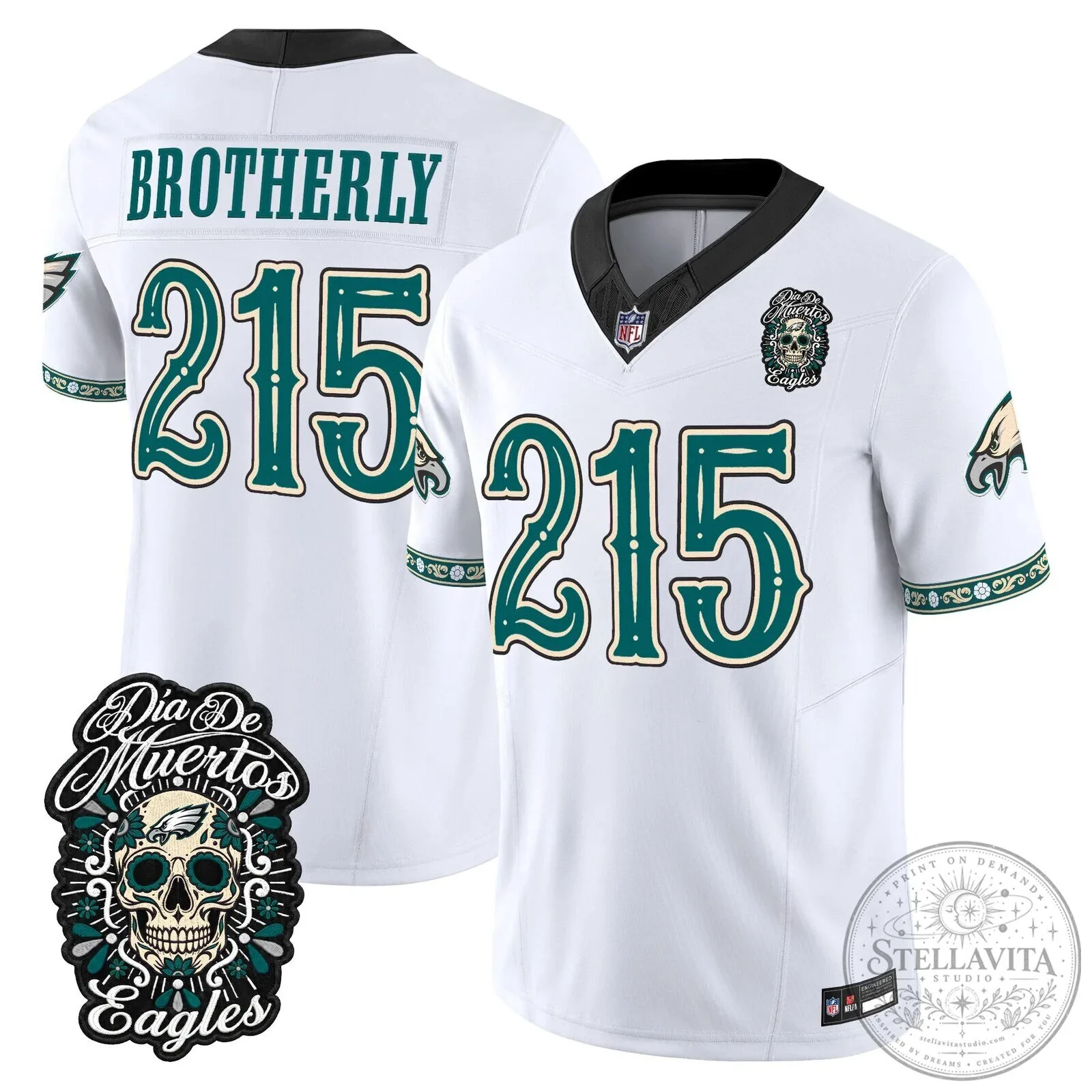 Jalen Hurts Football Jersey for Dia de los Muertos - Philadelphia Eagles Theme 67 Jalen Hurts Football Jersey for Dia de los Muertos - Philadelphia Eagles Theme