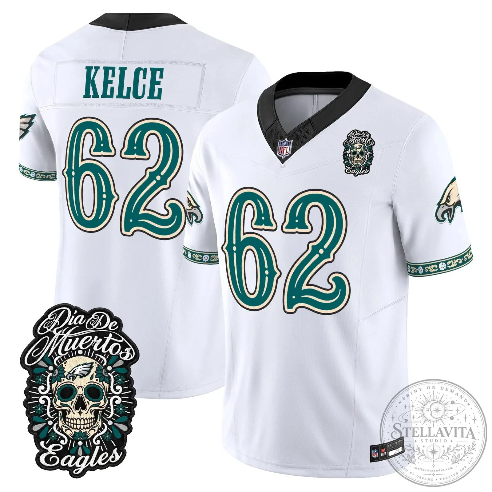 Jalen Hurts Football Jersey for Dia de los Muertos - Philadelphia Eagles Theme 68 Jalen Hurts Football Jersey for Dia de los Muertos - Philadelphia Eagles Theme