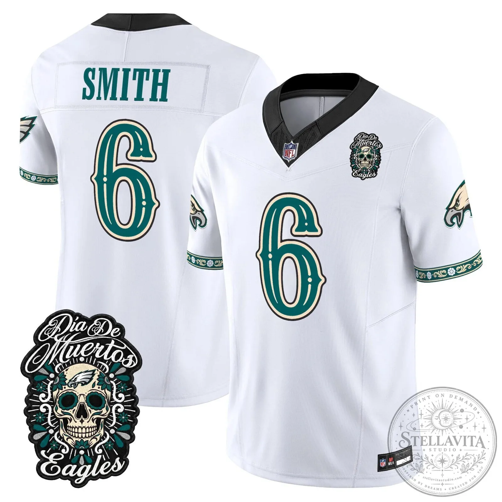 Jalen Hurts Football Jersey for Dia de los Muertos - Philadelphia Eagles Theme 69 Jalen Hurts Football Jersey for Dia de los Muertos - Philadelphia Eagles Theme