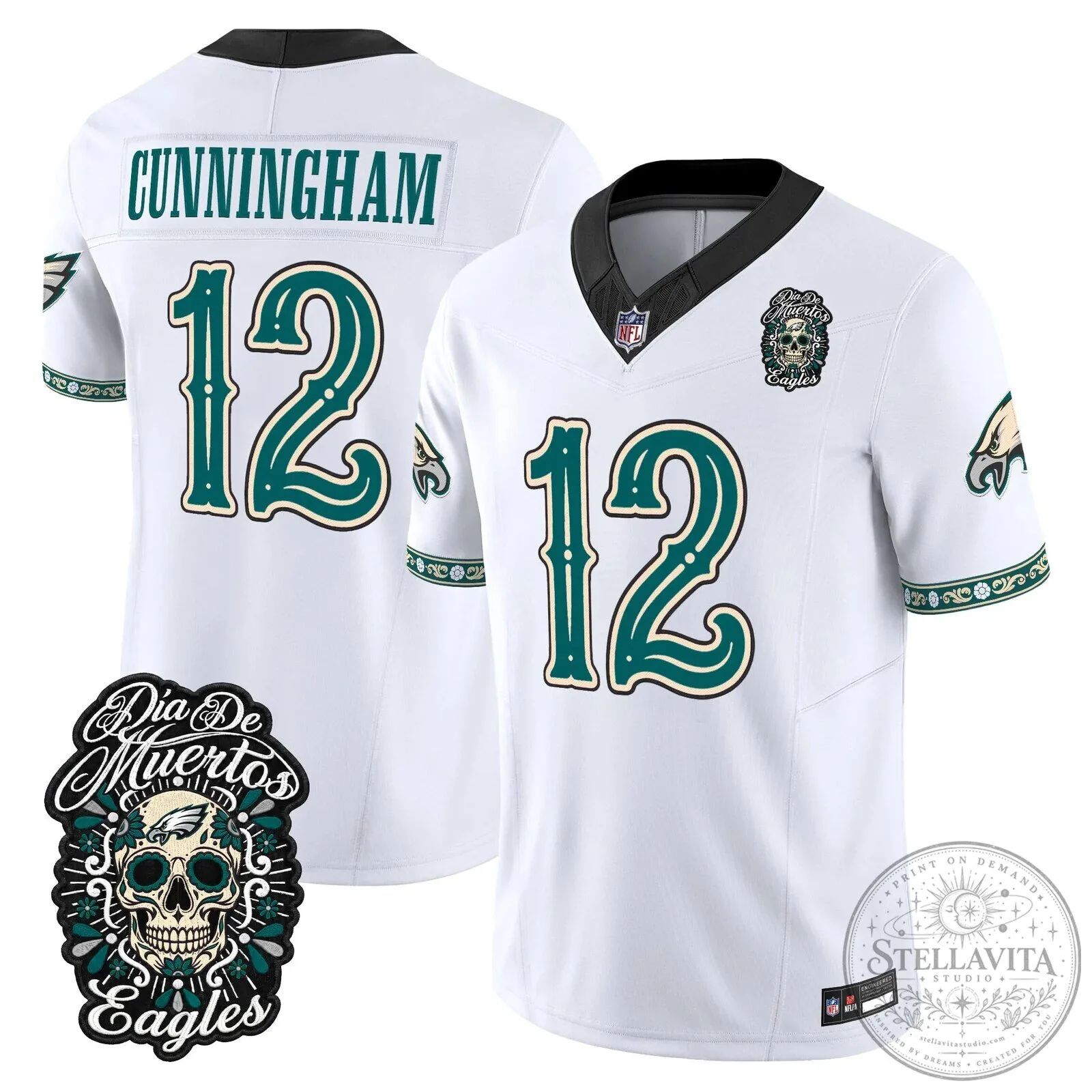 Jalen Hurts Football Jersey for Dia de los Muertos - Philadelphia Eagles Theme 70 Jalen Hurts Football Jersey for Dia de los Muertos - Philadelphia Eagles Theme