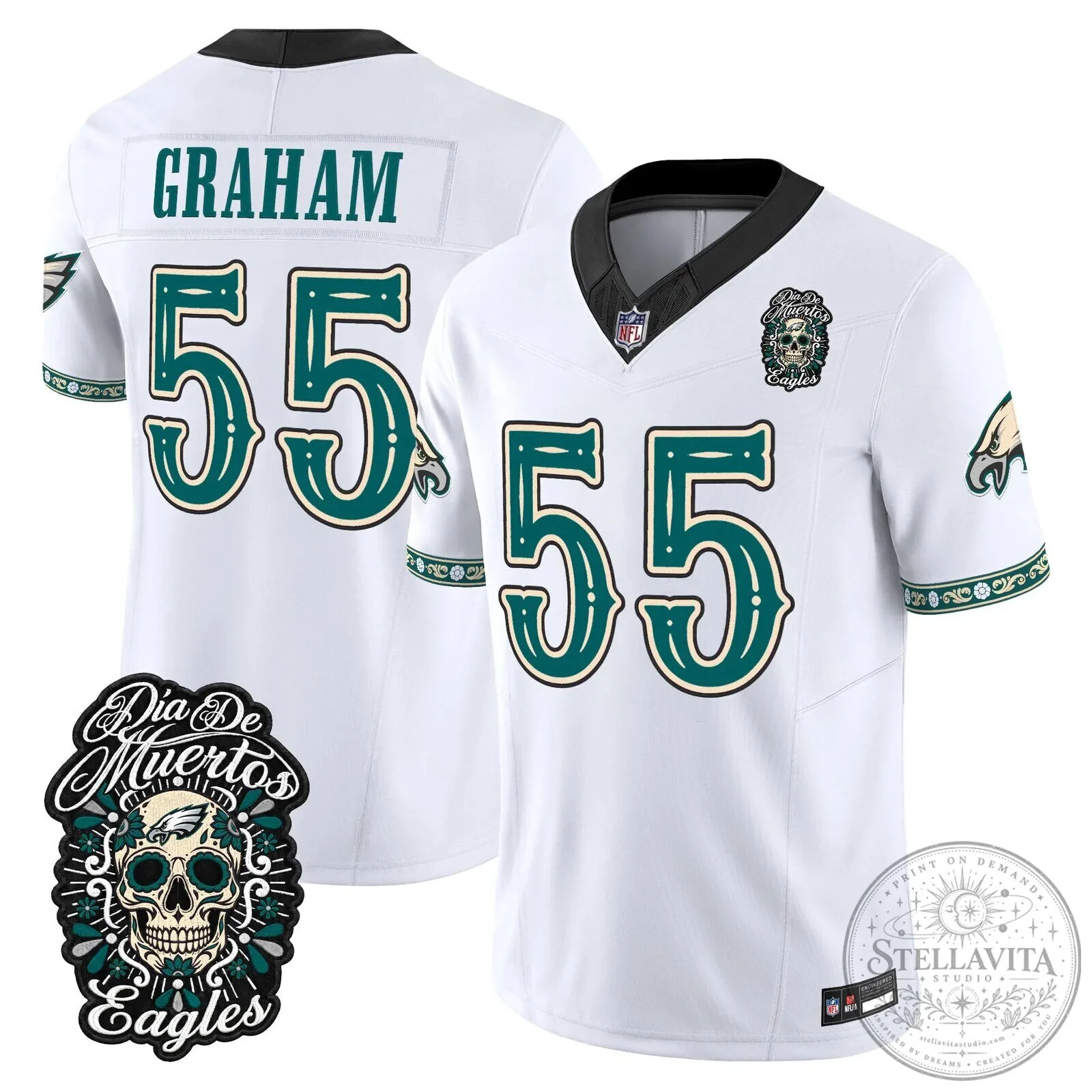 Jalen Hurts Football Jersey for Dia de los Muertos - Philadelphia Eagles Theme 71 Jalen Hurts Football Jersey for Dia de los Muertos - Philadelphia Eagles Theme