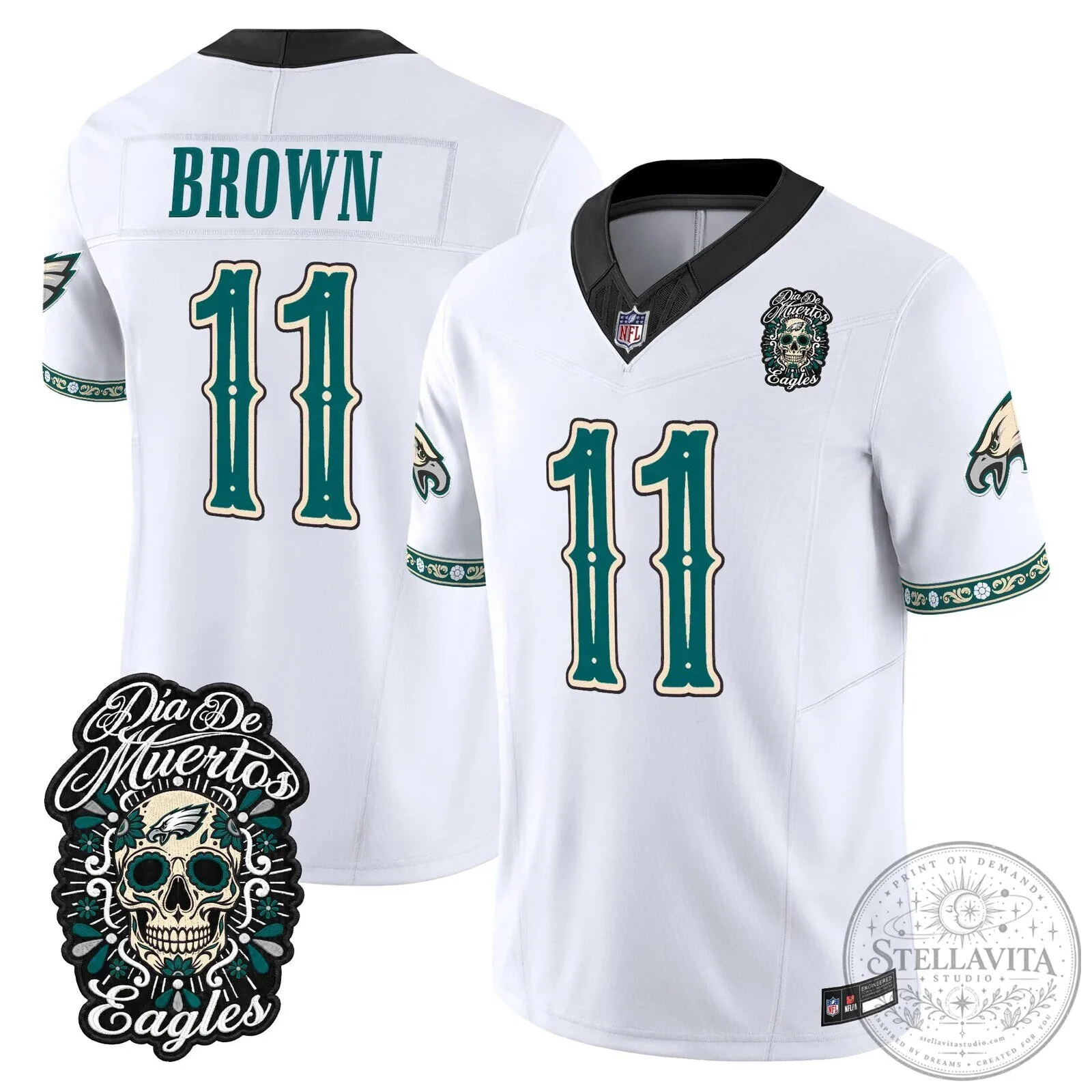 Jalen Hurts Football Jersey for Dia de los Muertos - Philadelphia Eagles Theme 73 Jalen Hurts Football Jersey for Dia de los Muertos - Philadelphia Eagles Theme