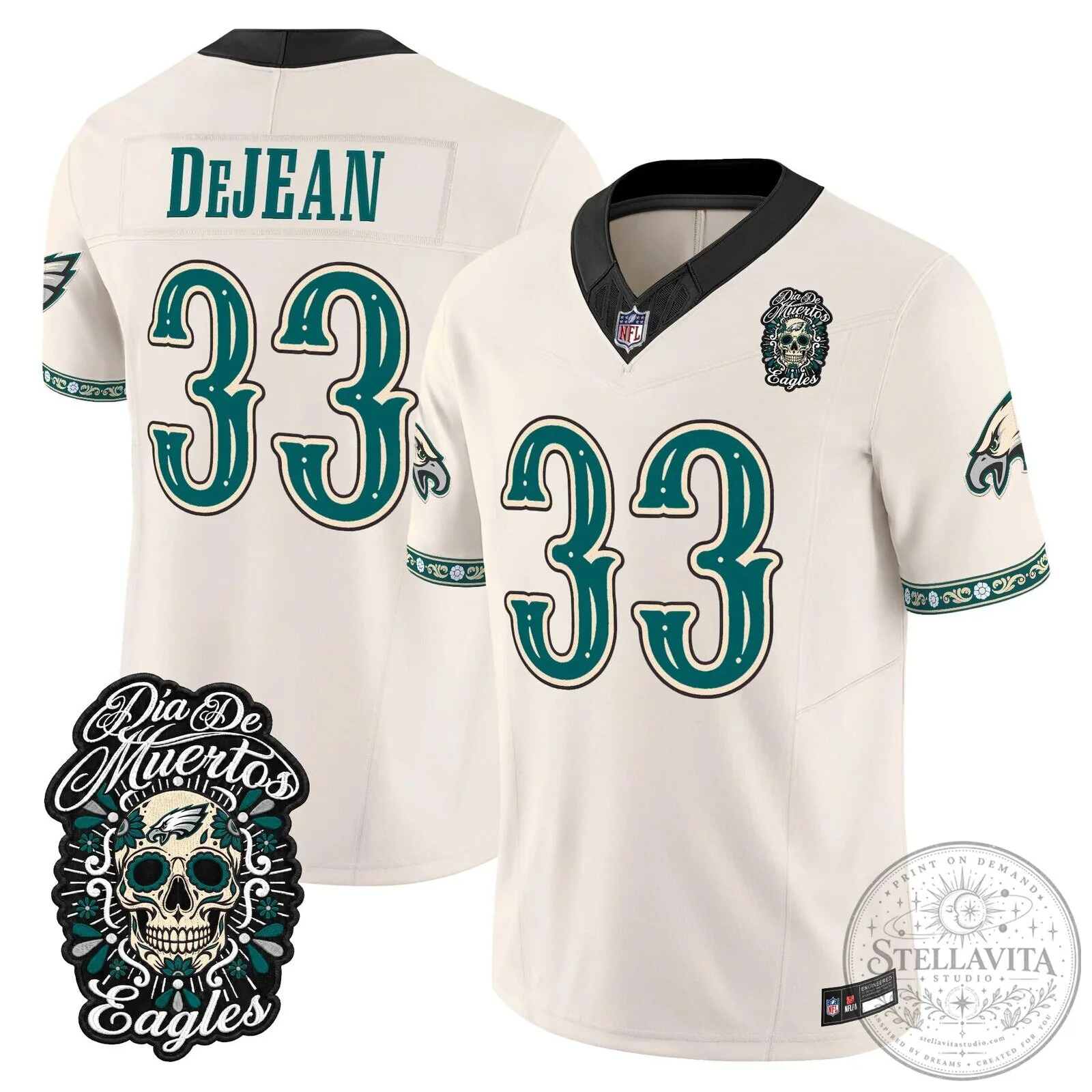 Jalen Hurts Football Jersey for Dia de los Muertos - Philadelphia Eagles Theme 75 Jalen Hurts Football Jersey for Dia de los Muertos - Philadelphia Eagles Theme