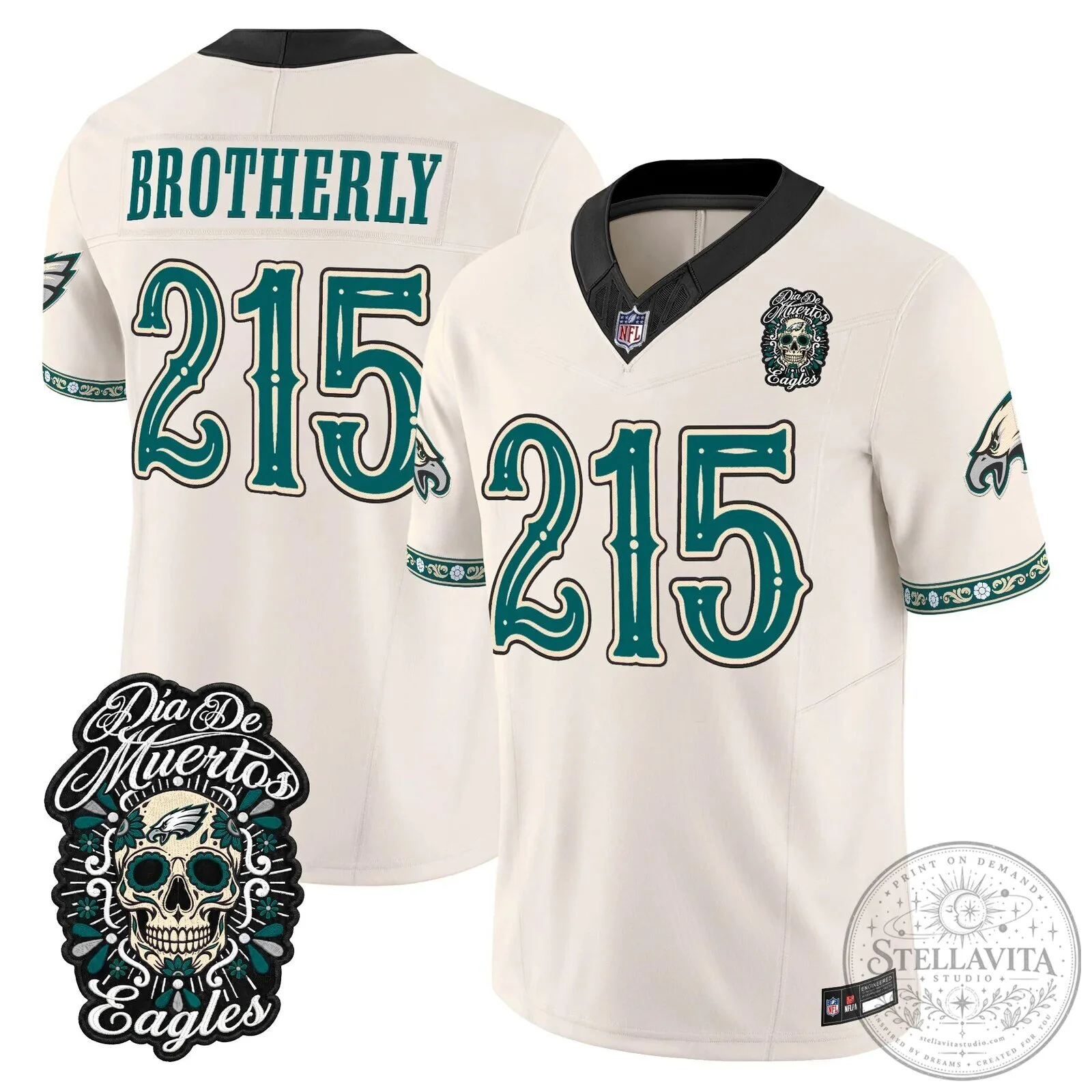 Jalen Hurts Football Jersey for Dia de los Muertos - Philadelphia Eagles Theme 77 Jalen Hurts Football Jersey for Dia de los Muertos - Philadelphia Eagles Theme