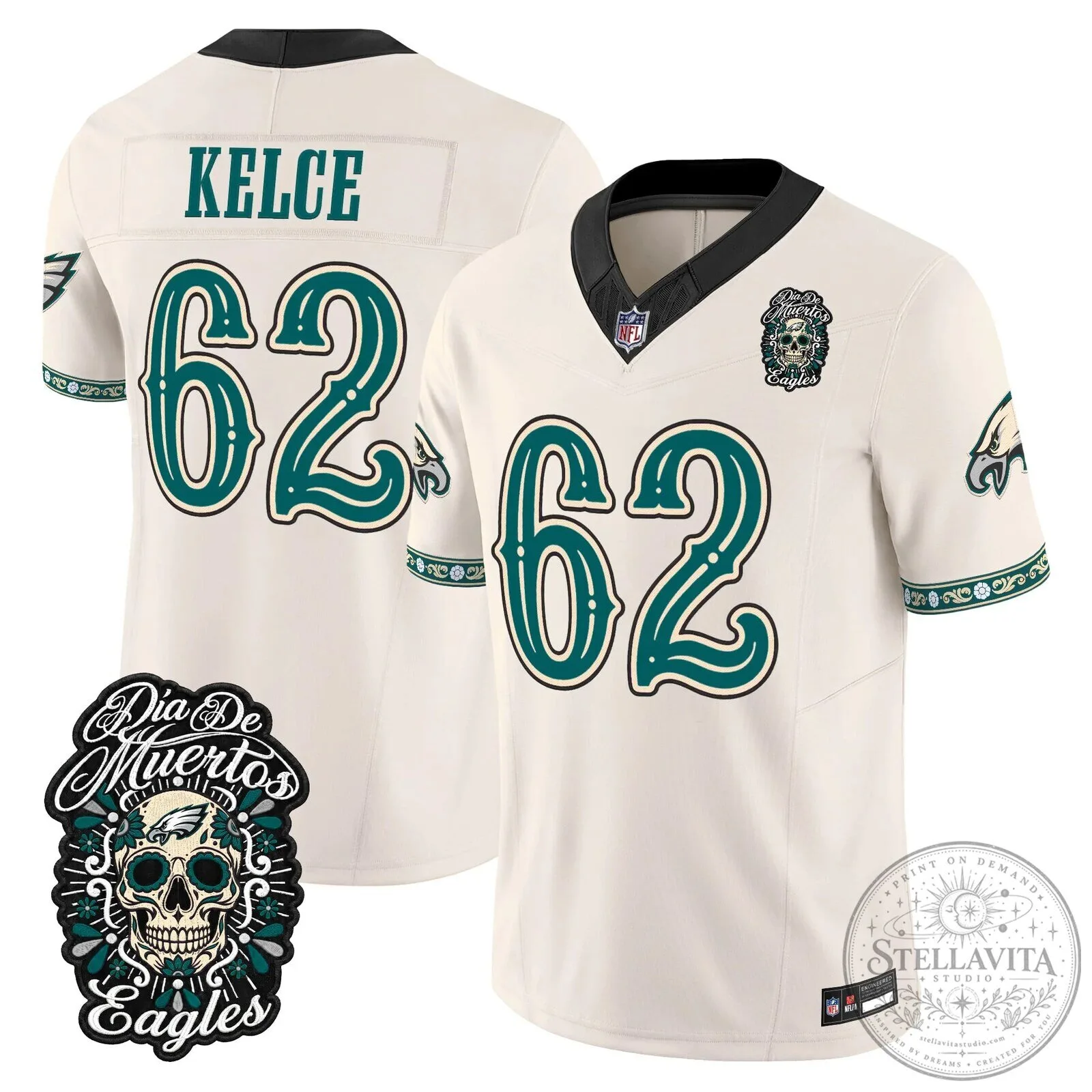 Jalen Hurts Football Jersey for Dia de los Muertos - Philadelphia Eagles Theme 78 Jalen Hurts Football Jersey for Dia de los Muertos - Philadelphia Eagles Theme