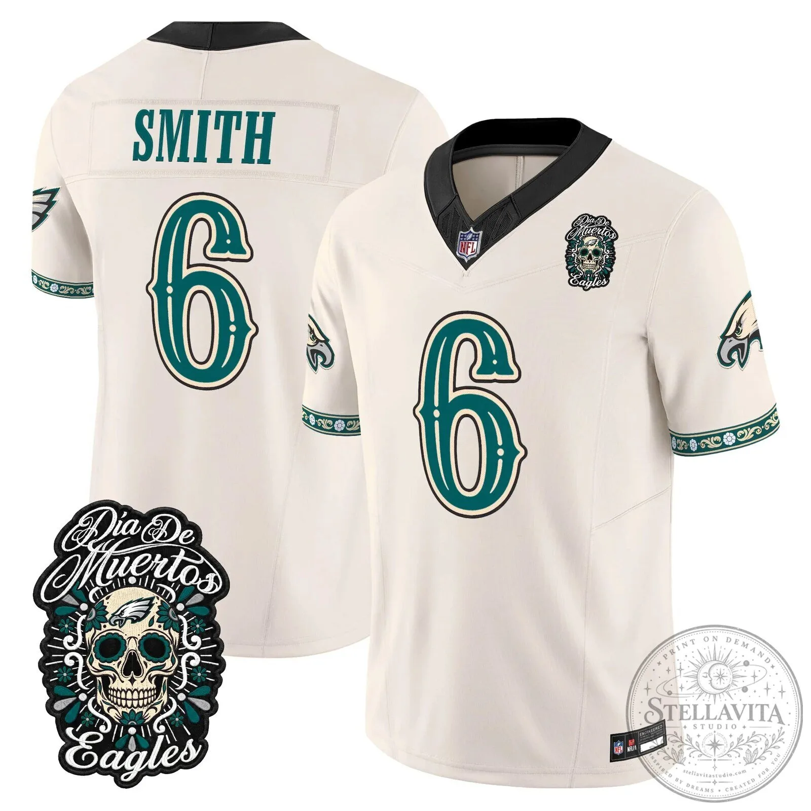 Jalen Hurts Football Jersey for Dia de los Muertos - Philadelphia Eagles Theme 79 Jalen Hurts Football Jersey for Dia de los Muertos - Philadelphia Eagles Theme
