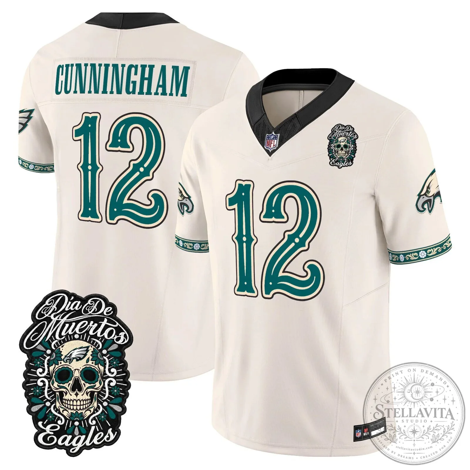 Jalen Hurts Football Jersey for Dia de los Muertos - Philadelphia Eagles Theme 80 Jalen Hurts Football Jersey for Dia de los Muertos - Philadelphia Eagles Theme