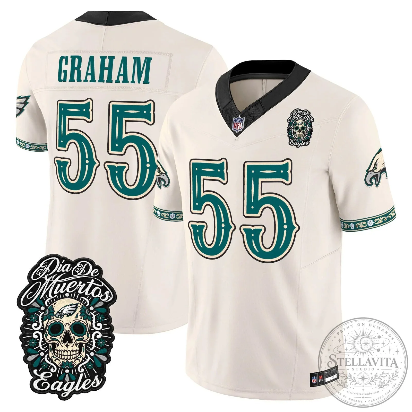 Jalen Hurts Football Jersey for Dia de los Muertos - Philadelphia Eagles Theme 81 Jalen Hurts Football Jersey for Dia de los Muertos - Philadelphia Eagles Theme