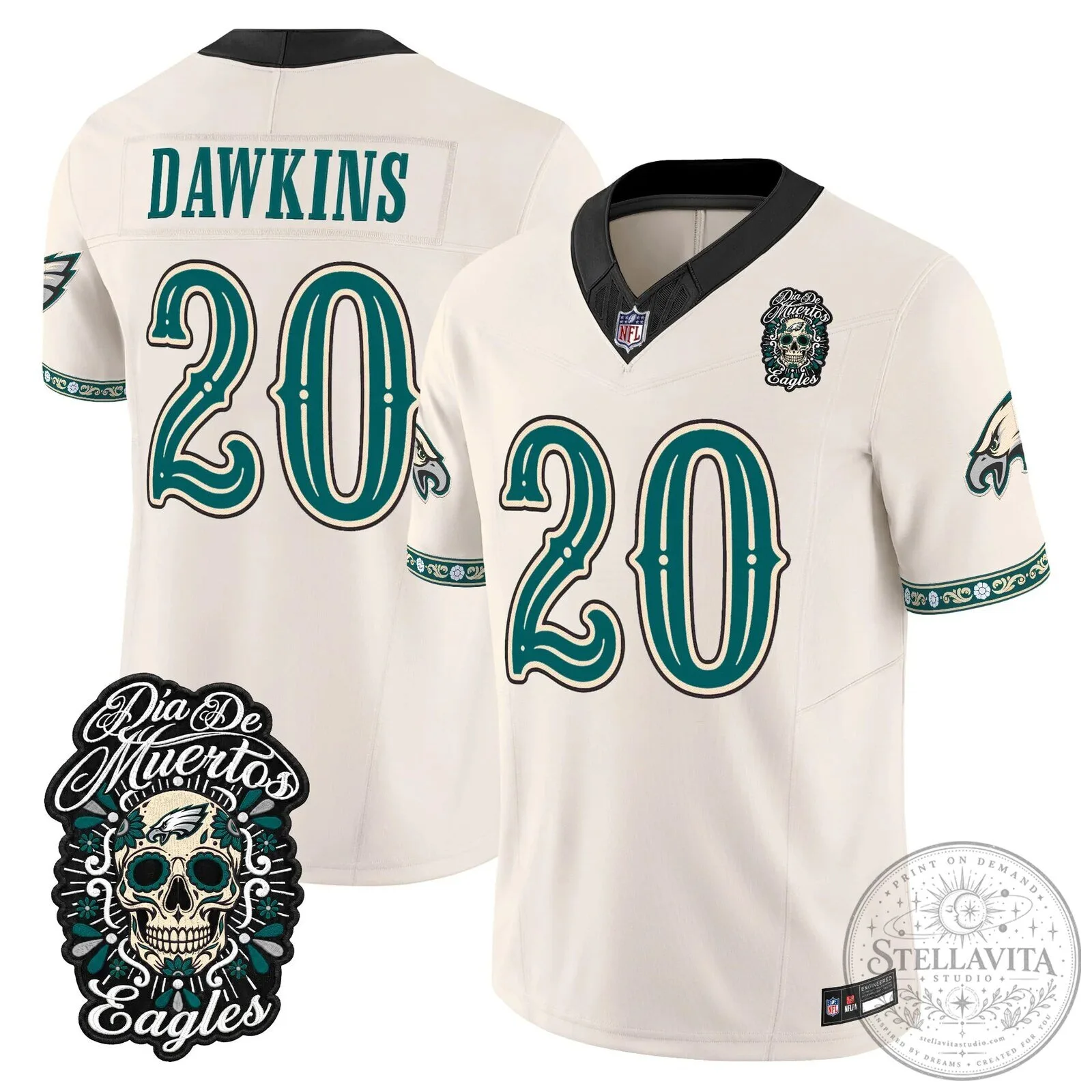 Jalen Hurts Football Jersey for Dia de los Muertos - Philadelphia Eagles Theme 82 Jalen Hurts Football Jersey for Dia de los Muertos - Philadelphia Eagles Theme
