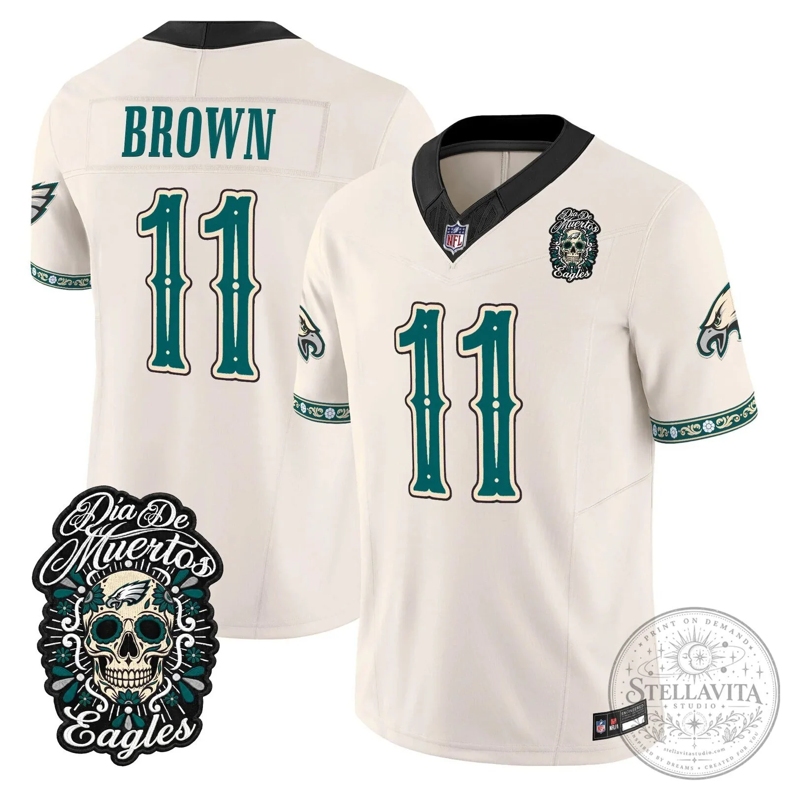 Jalen Hurts Football Jersey for Dia de los Muertos - Philadelphia Eagles Theme 83 Jalen Hurts Football Jersey for Dia de los Muertos - Philadelphia Eagles Theme
