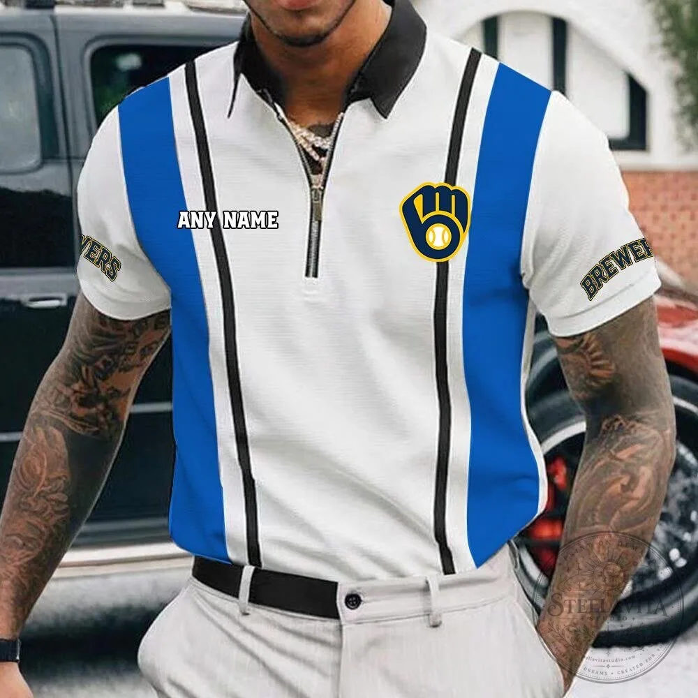 Milwaukee Brewers Personalized Name Multi Color Zipper Polo Shirt for Men 14 Milwaukee Brewers Personalized Name Multi Color Zipper Polo Shirt for Men