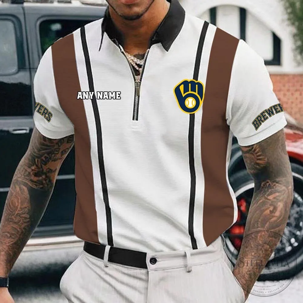 Milwaukee Brewers Personalized Name Multi Color Zipper Polo Shirt for Men 19 Milwaukee Brewers Personalized Name Multi Color Zipper Polo Shirt for Men
