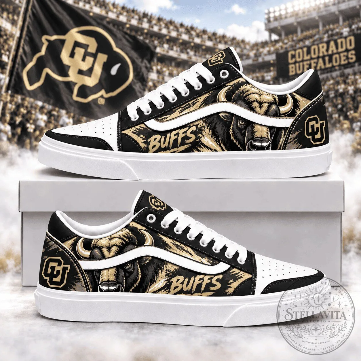 Colorado Buffaloes Team Spirit Black and Gold Athletic Sneakers