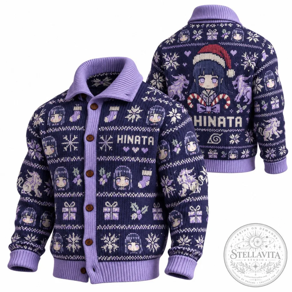 Hinata Hyuga Naruto Anime Christmas Holiday Ugly Sweater Cardigan Hinata Hyuga Naruto Anime Christmas Holiday Ugly Sweater Cardigan