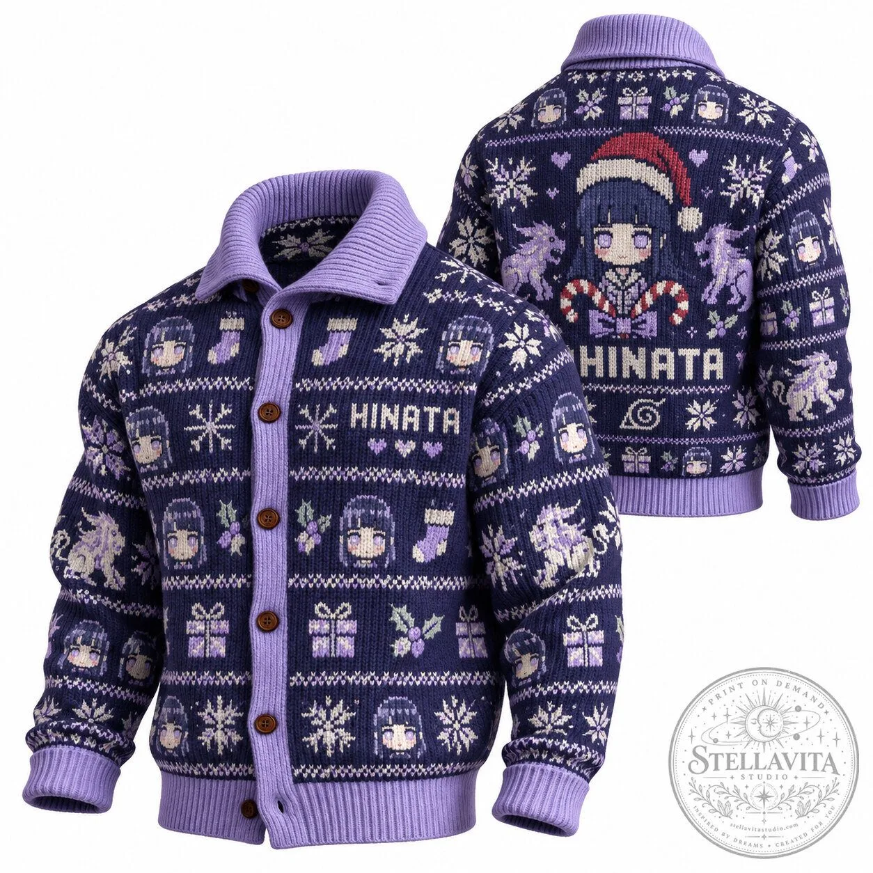 Hinata Hyuga Naruto Anime Christmas Holiday Ugly Sweater Cardigan 5 Hinata Hyuga Naruto Anime Christmas Holiday Ugly Sweater Cardigan