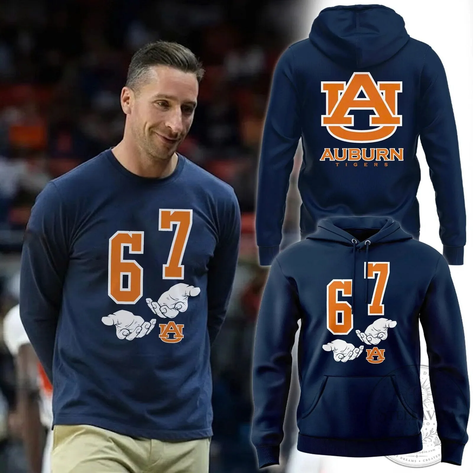 Auburn Tigers Basketball Number 67 Long Sleeve T-Shirt