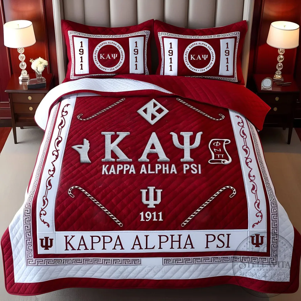 Kappa Alpha Psi Fraternity Greek Letter Red and White Quilted Bedding Set Kappa Alpha Psi Fraternity Greek Letter Red and White Quilted Bedding Set