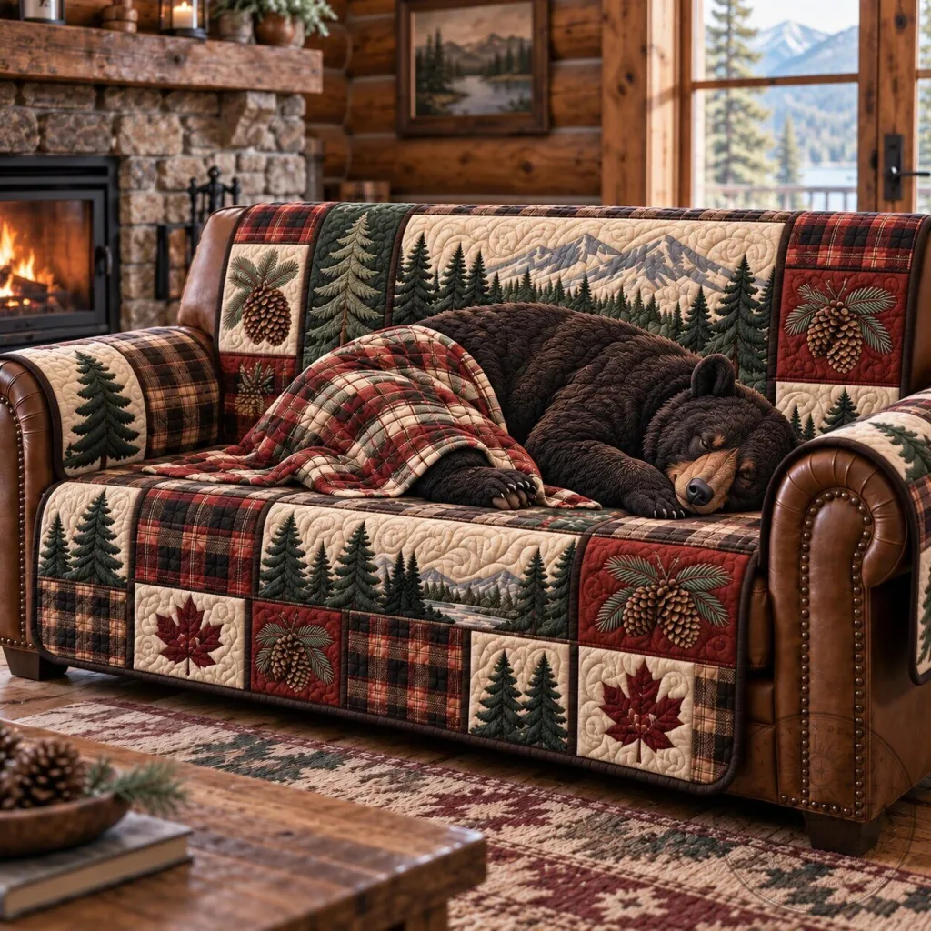 Sleeping Bear Quilted Sofa Cover Sleeping Bear Quilted Sofa Cover
