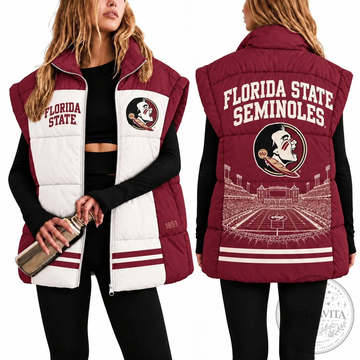 Florida State Seminoles Women's Full-Zip Puffer Vest with Stadium Design