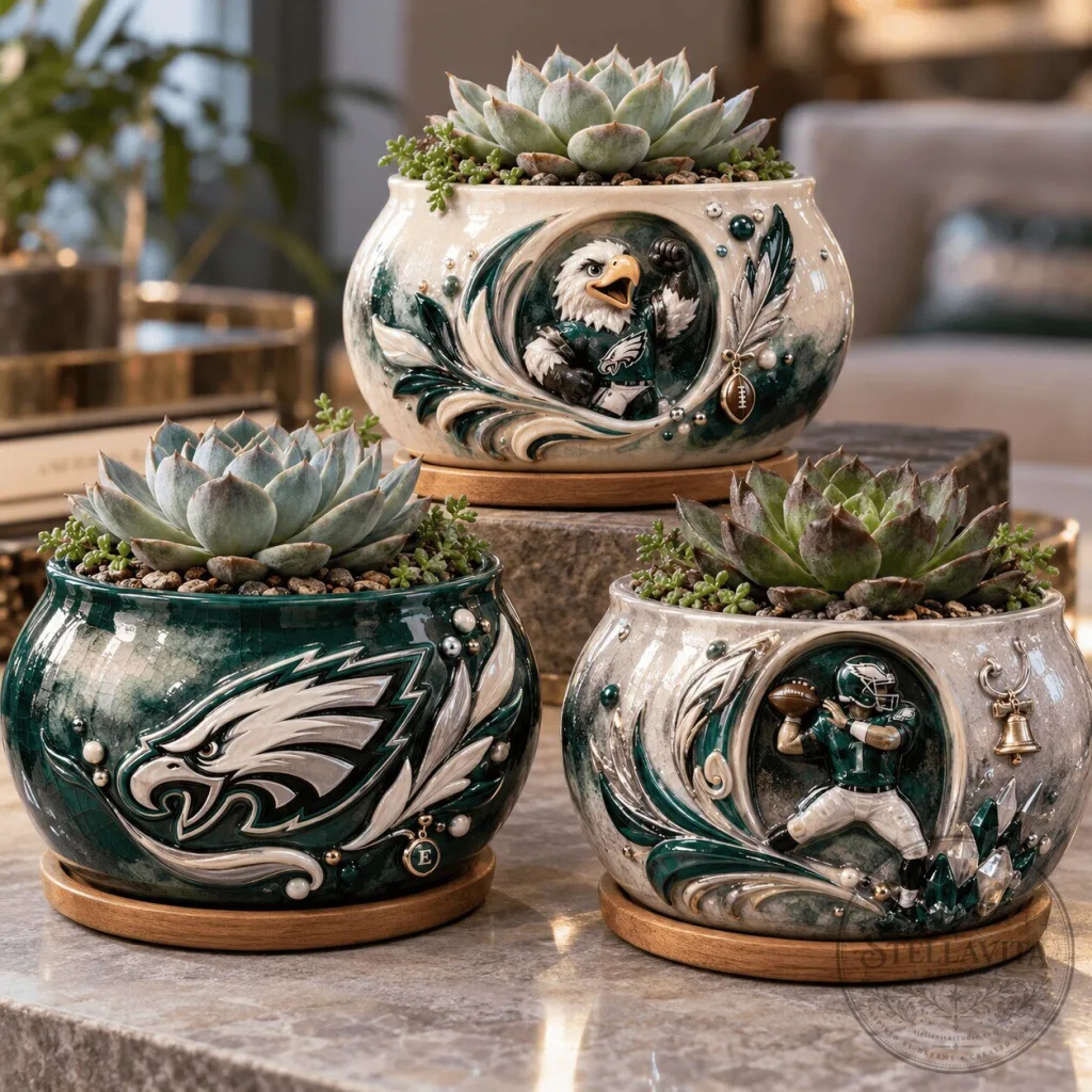 Philadelphia Eagles Football Team Succulent Planter Pot Set of Three Philadelphia Eagles Football Team Succulent Planter Pot Set of Three