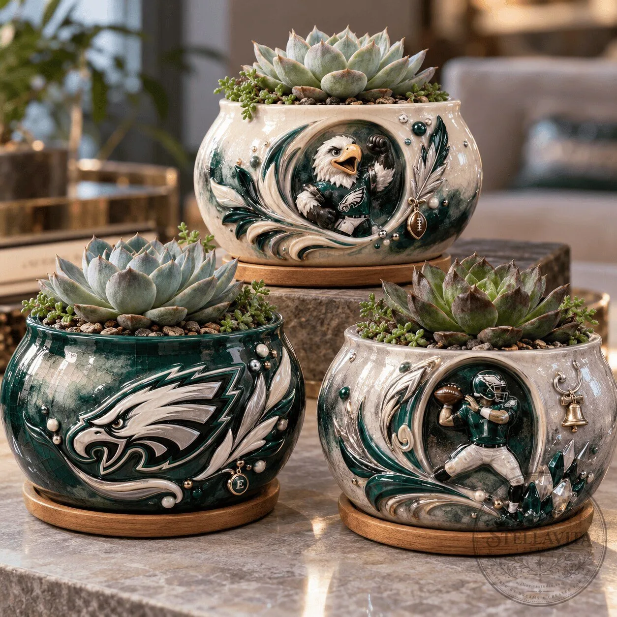 Philadelphia Eagles Football Team Succulent Planter Pot Set of Three