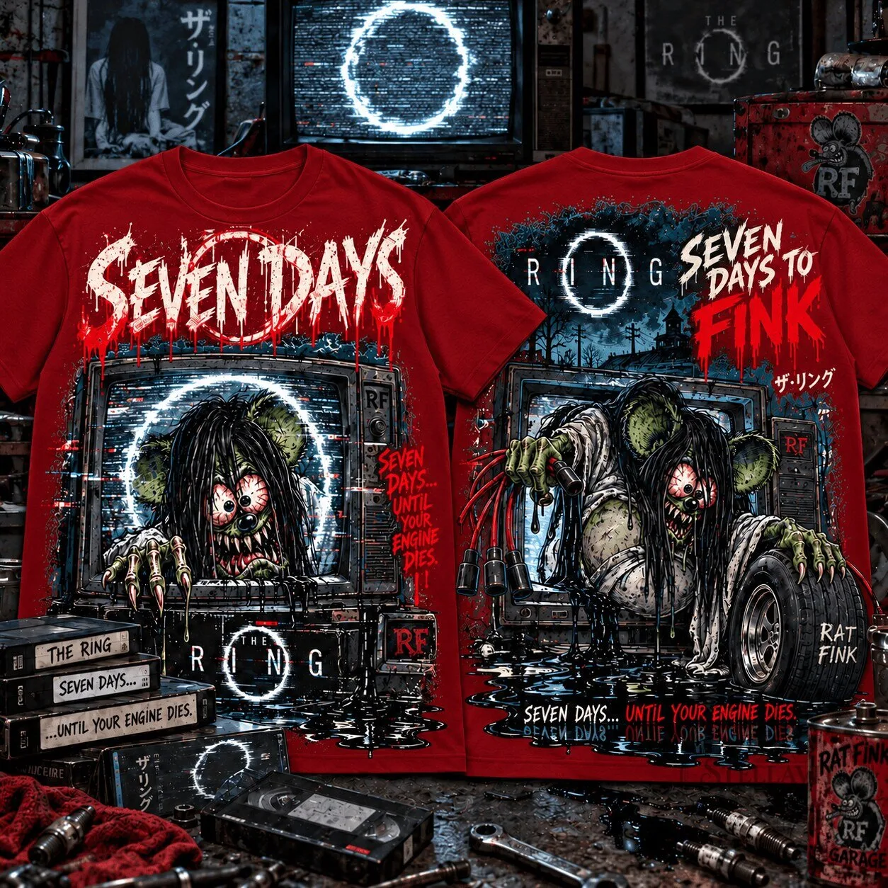 The Ring Seven Days To Fink Rat Fink Horror Movie Graphic T-Shirt