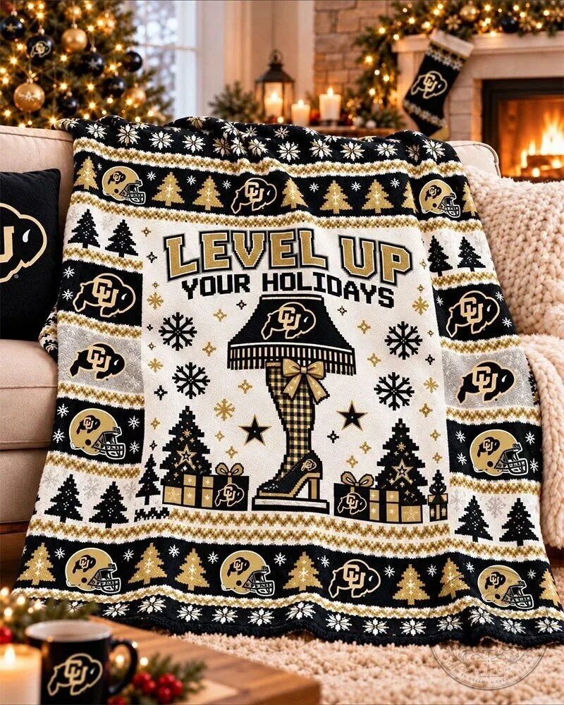 Colorado Buffaloes Level Up Your Holidays Christmas Flannel Blanket