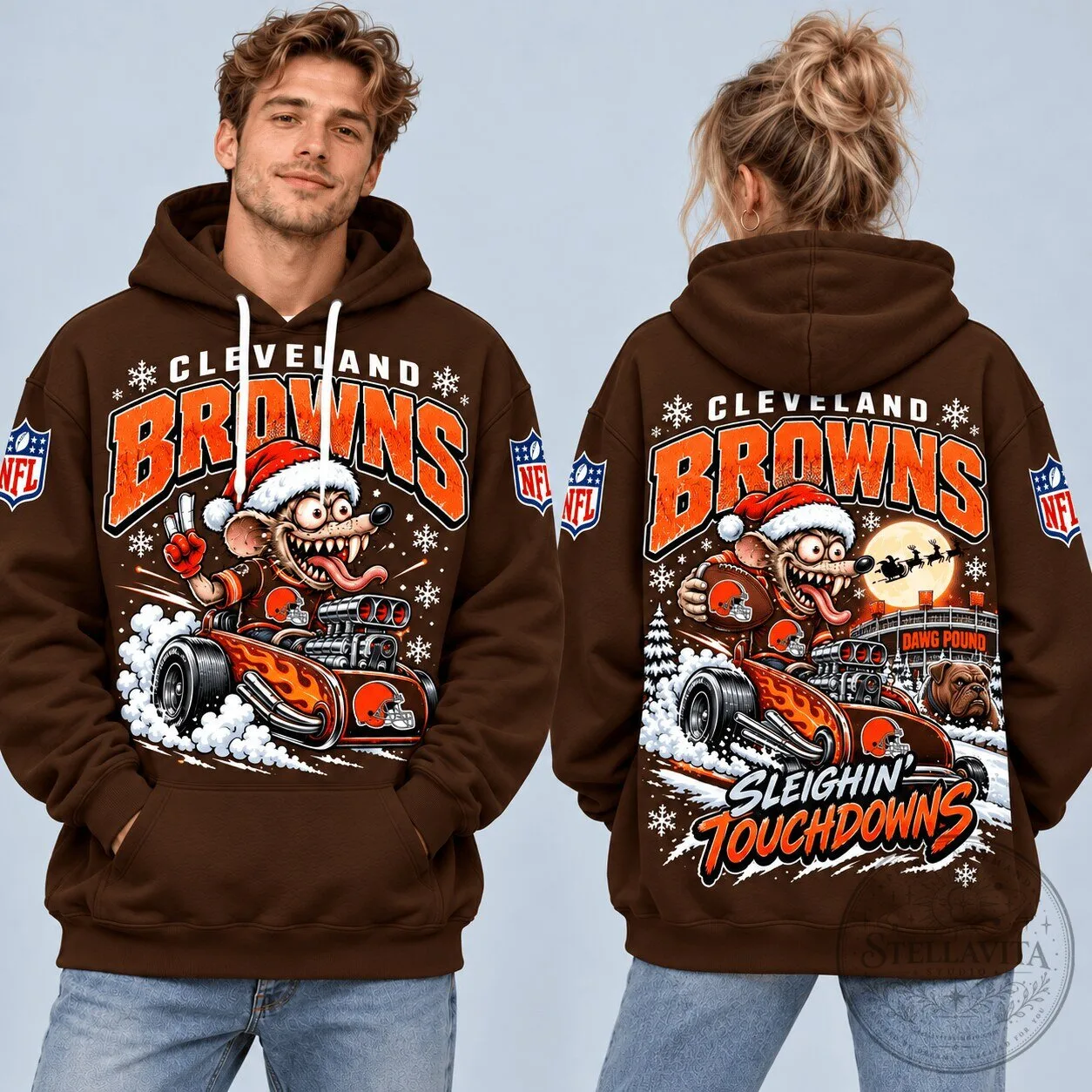 Cleveland Browns Christmas Rat Fink Sleighin Touchdowns National Football League Hoodie