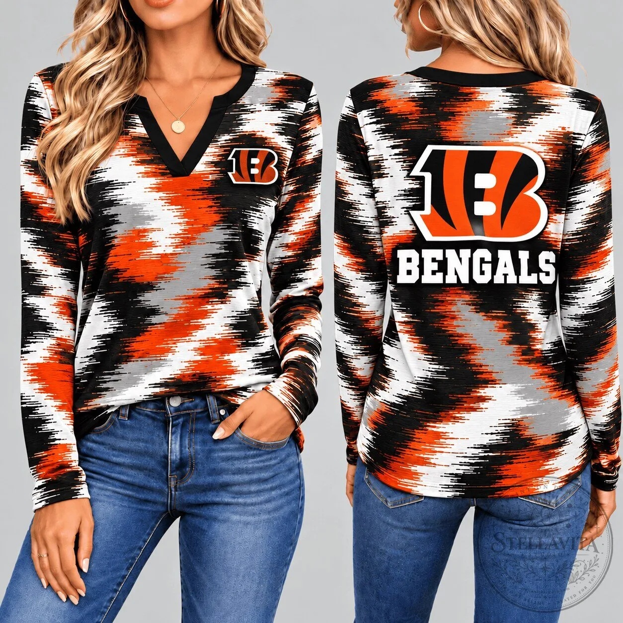Cincinnati Bengals Dynamic Brushstroke V-Neck Long Sleeve Shirt