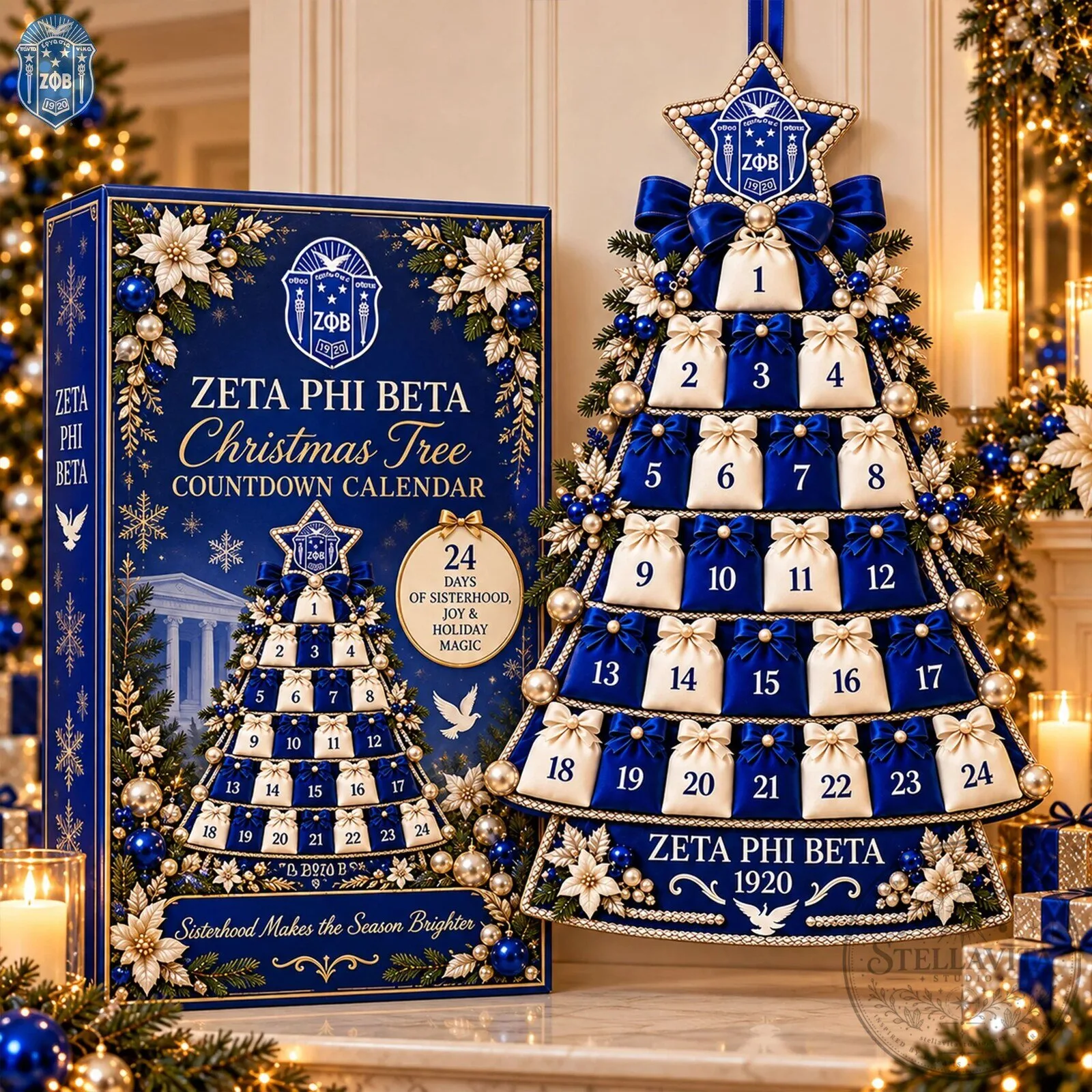 Zeta Phi Beta Christmas Tree Advent Calendar with 24 Numbered Pouches 2D 9 Zeta Phi Beta Christmas Tree Advent Calendar with 24 Numbered Pouches