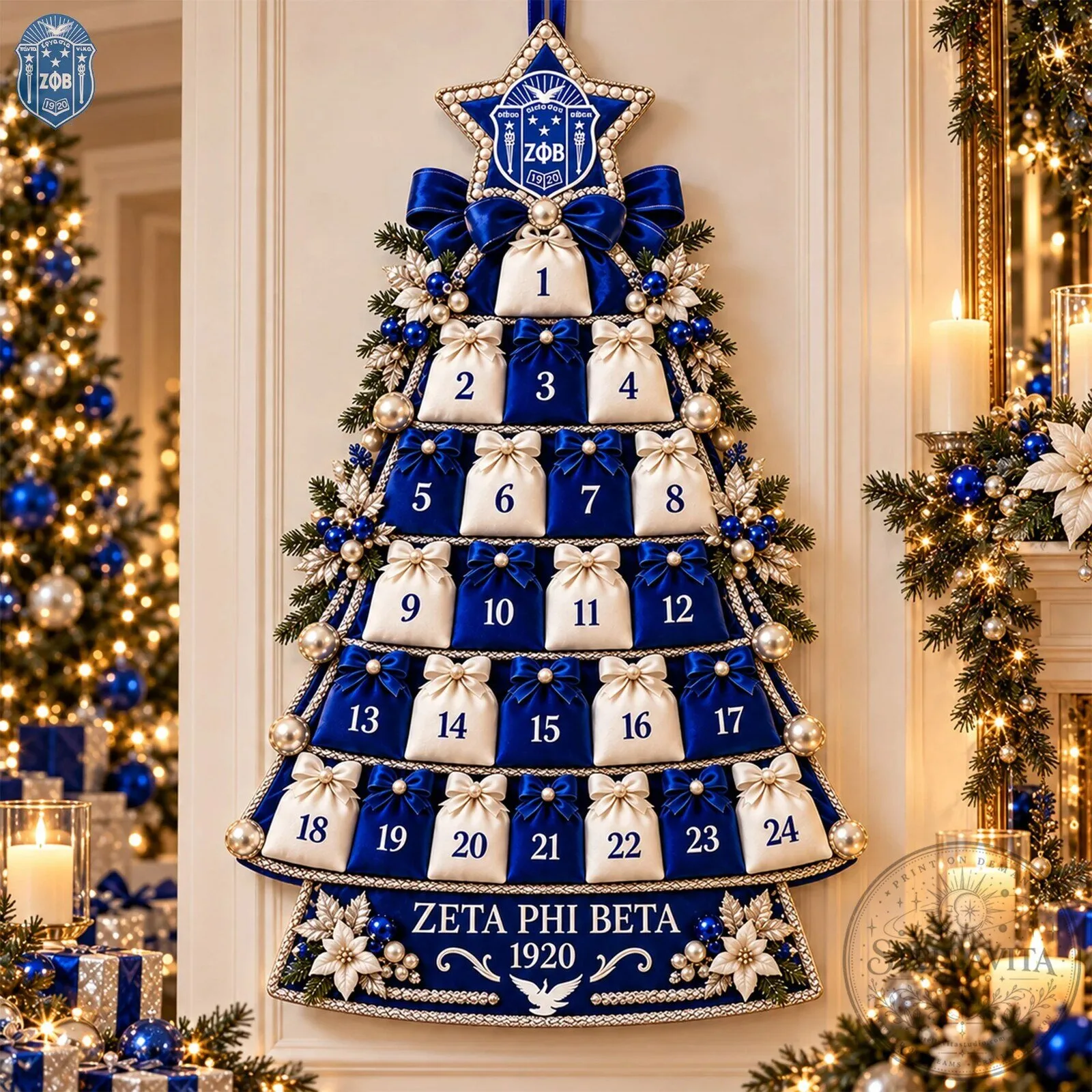 Zeta Phi Beta Christmas Tree Advent Calendar with 24 Numbered Pouches 2D 10 Zeta Phi Beta Christmas Tree Advent Calendar with 24 Numbered Pouches