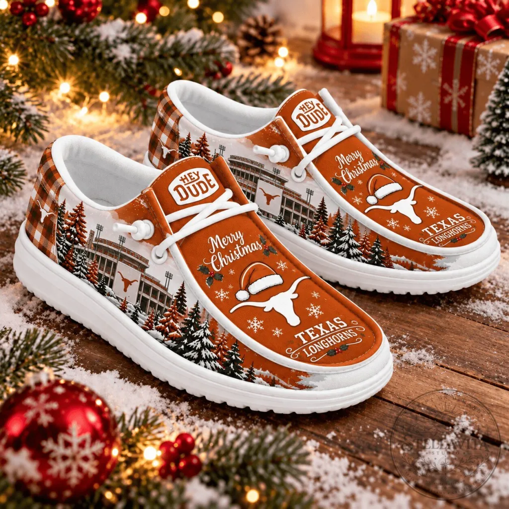 Texas Longhorns Christmas Holiday Snow Scene Hey Dude Shoes Texas Longhorns Christmas Holiday Snow Scene Hey Dude Shoes