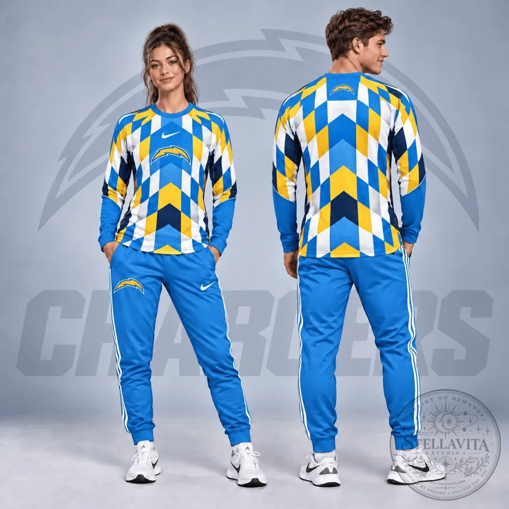 Los Angeles Chargers Geometric Pattern Long Sleeve Shirt Los Angeles Chargers Geometric Pattern Long Sleeve Shirt